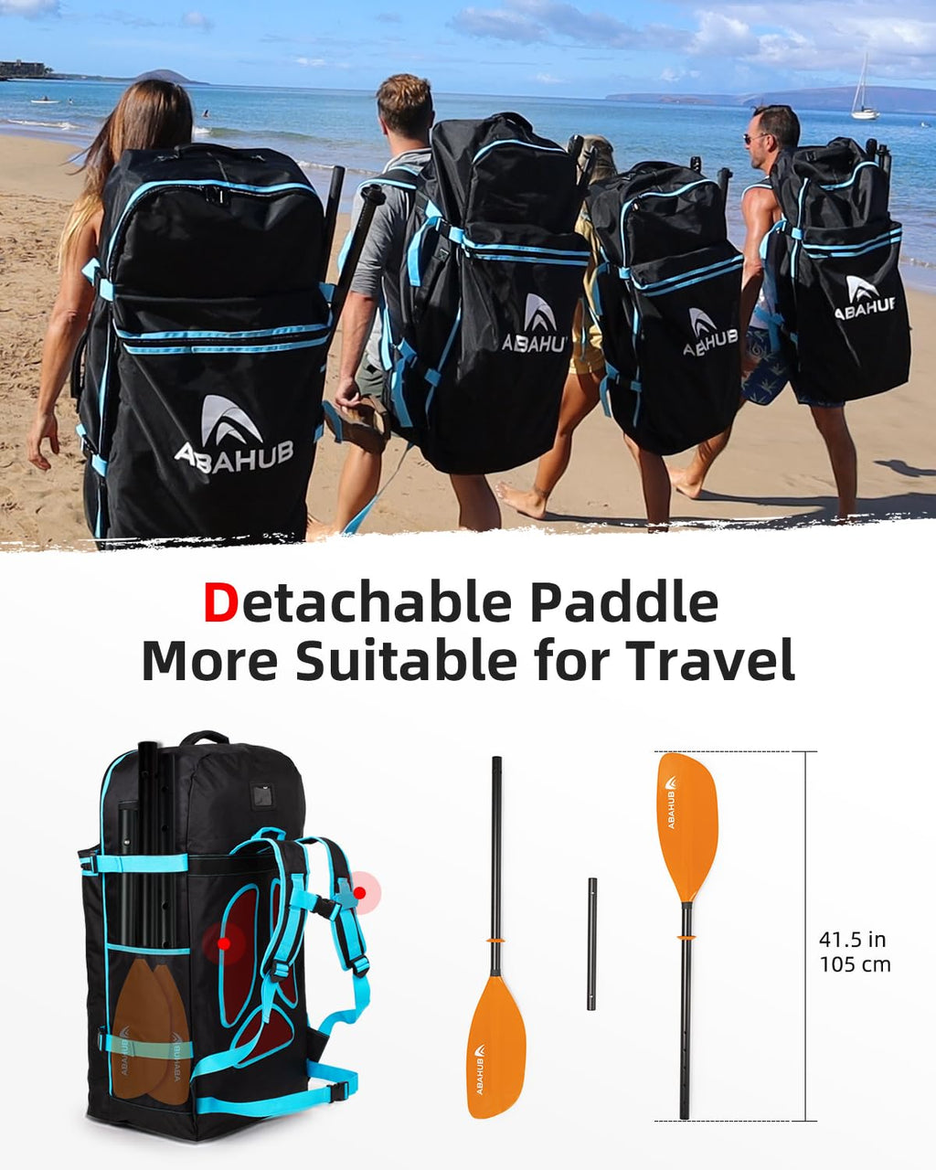 Abahub Adjustable Kayak Paddle | 210-230cm Aluminum Floating Oar – Orange
