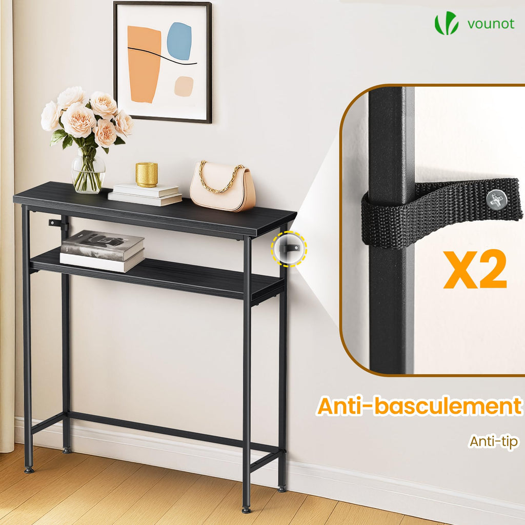 VOUNOT® Narrow Console Table, 2- Tier Slim Metal Frame Entryway Table, Small Sofa Side Table with Storage Shelf for Hallway, Living Room or Bedroom - image 5