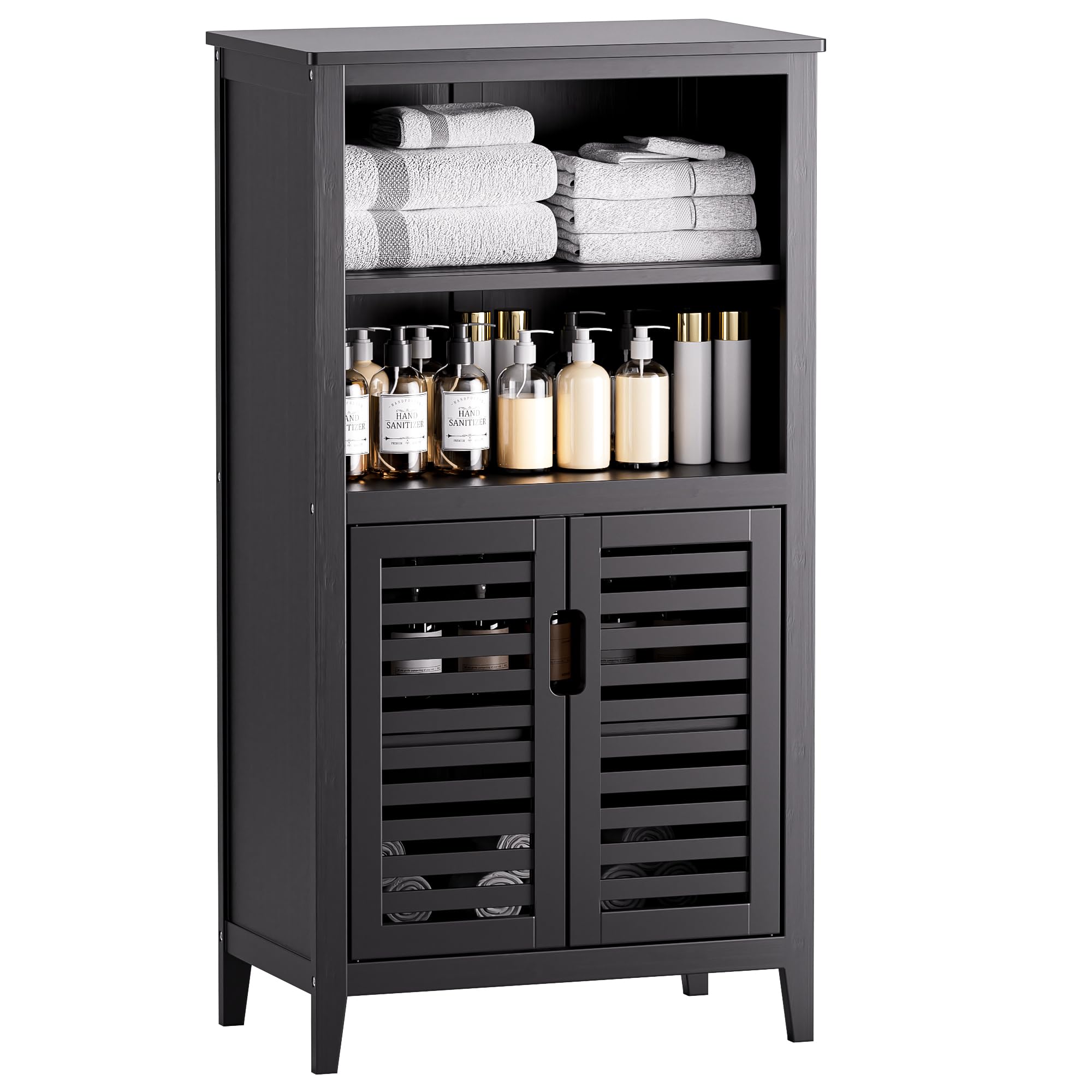 HITNET Bamboo Bathroom Cabinet – Freestanding Floor Storage with 2 Doors