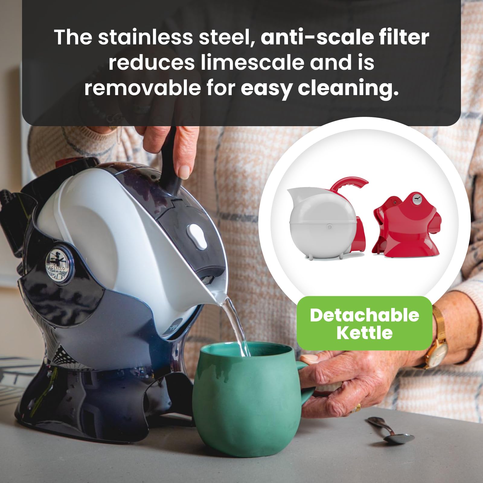 Uccello Electric Safety Kettle - 1.5L Tipping Base Aid for Seniors