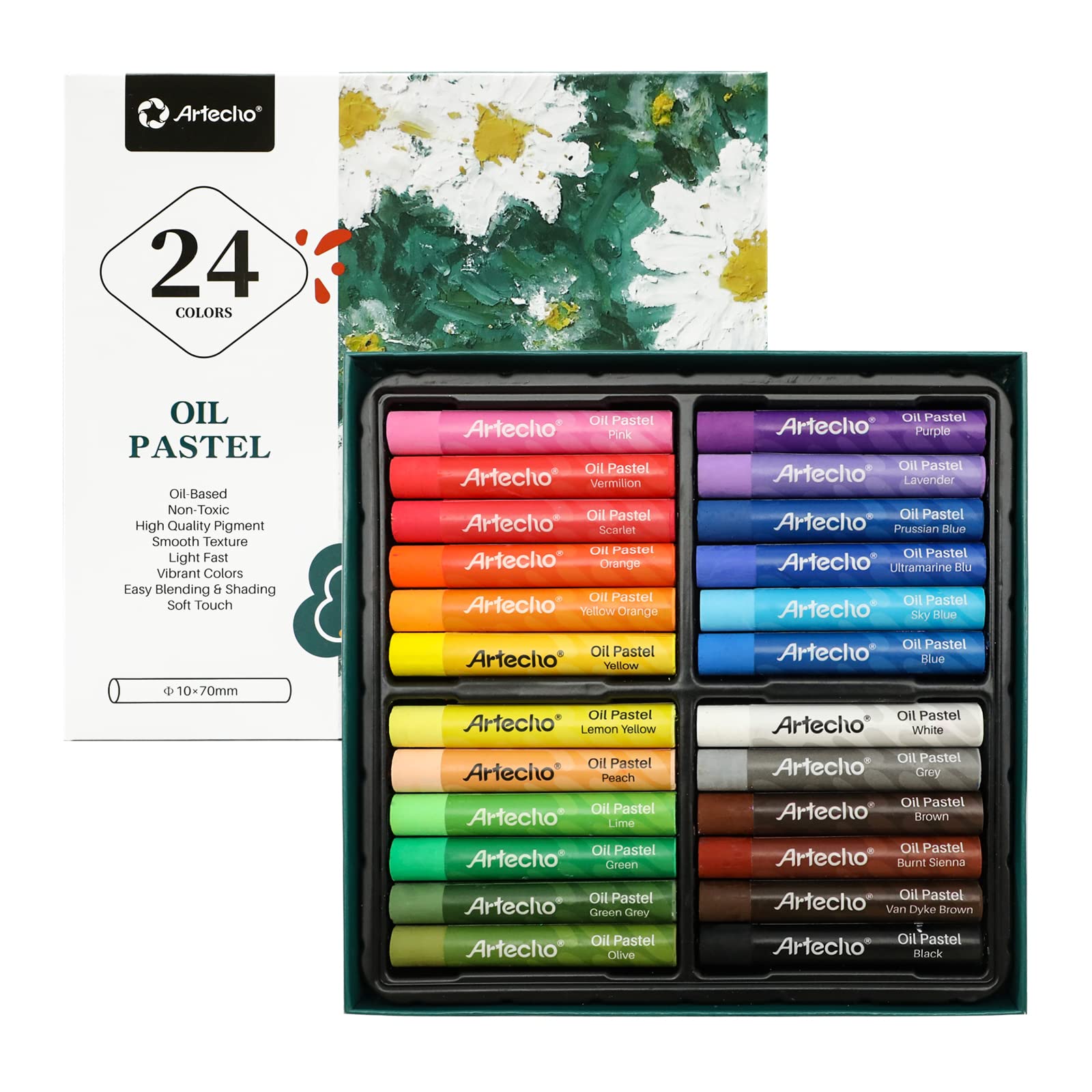 Artecho Soft Oil Pastels Set - 24 Vibrant Colors for Artists & Beginners