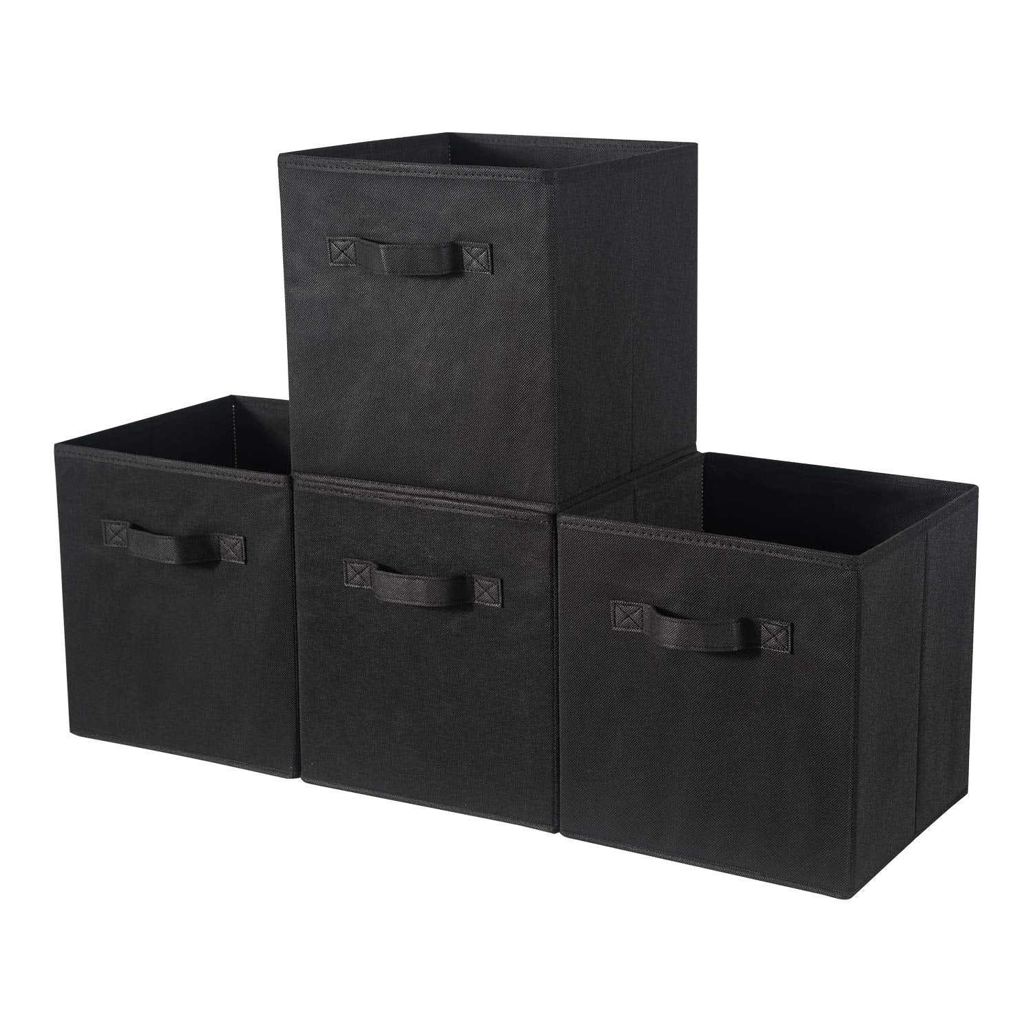 BrillantJo Fabric Storage Bins – Set of 4 Foldable Cube Organisers, Black