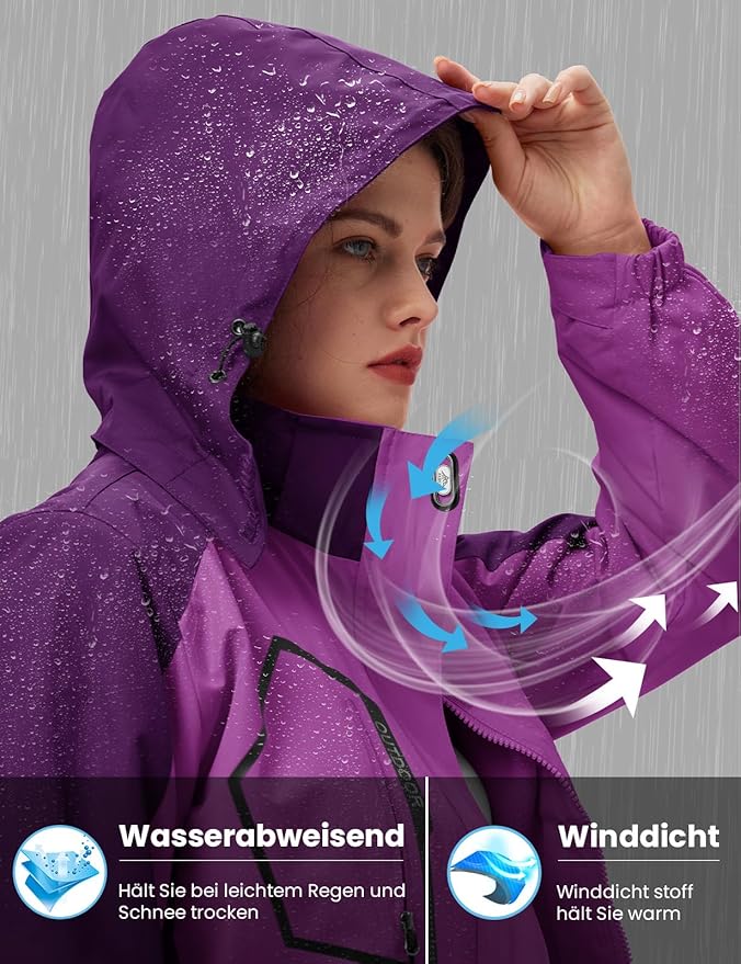 Massive Discounts Women's 3-in-1 Ski Jacket | Waterproof Winter Coat – Purple