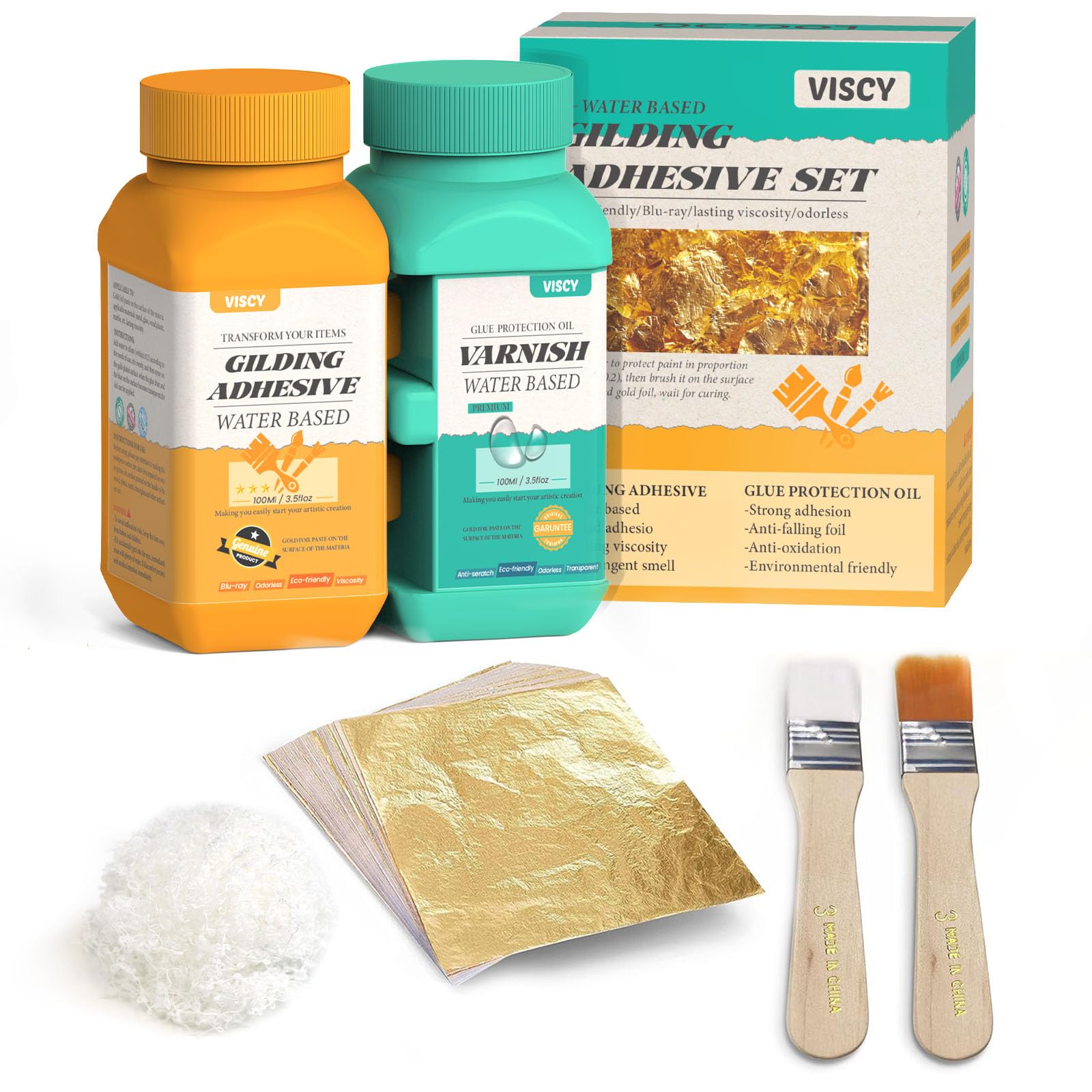 VISCY Gold Leaf Adhesive Gilding Kit | 100ml Water Based Glue & Varnish