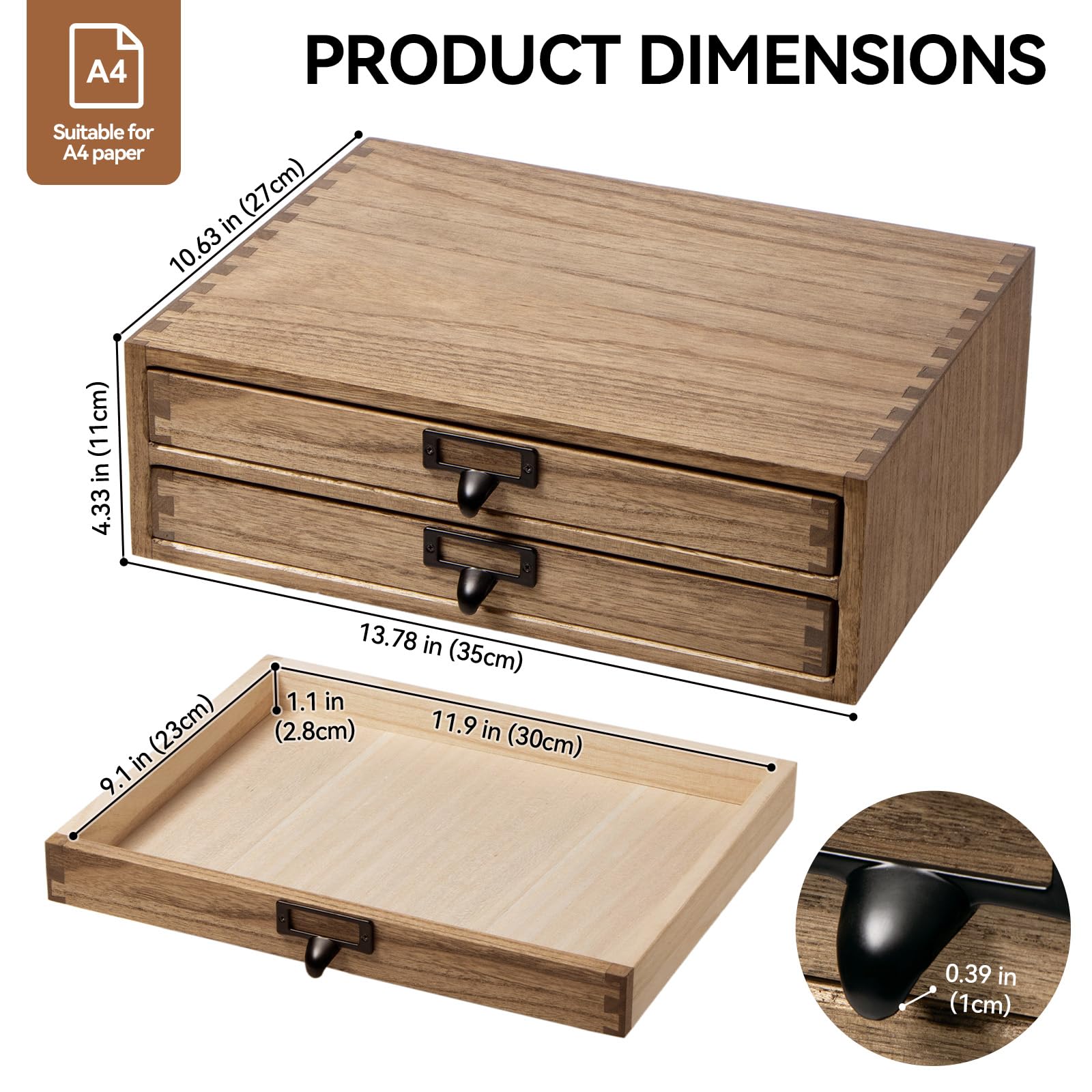 KIRIGEN Solid Wood Desktop Storage Drawers – Dark Brown Office Organizer