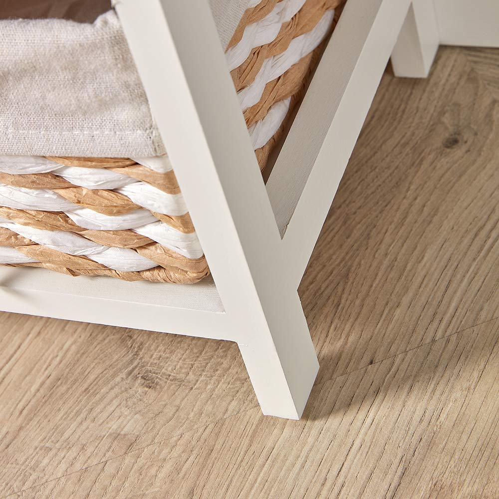 Home Source White Wooden Storage Chest with 3 Wicker Basket Drawers