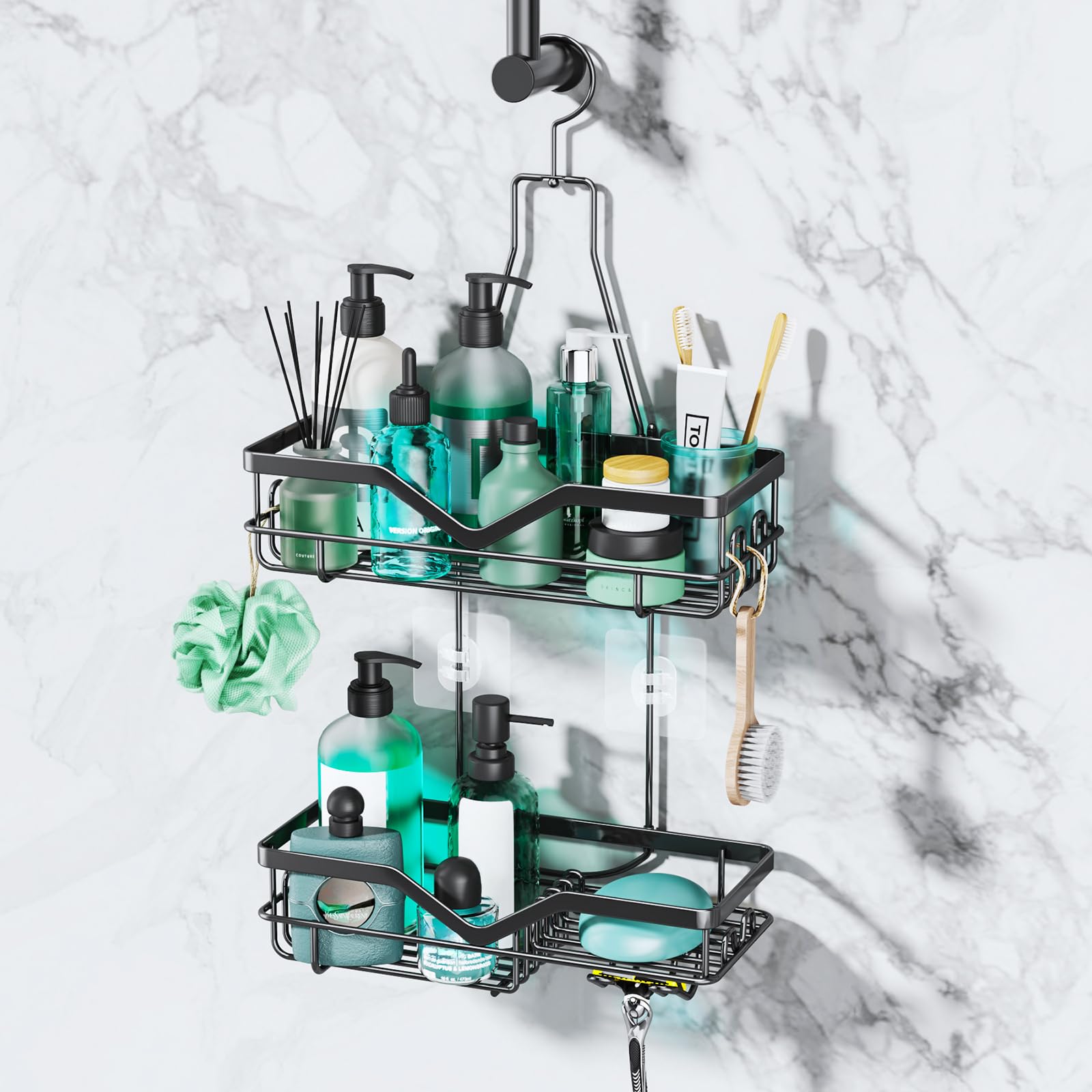 SWTYMIKI 2-Tier Hanging Shower Caddy – Rustproof Stainless Steel Organizer