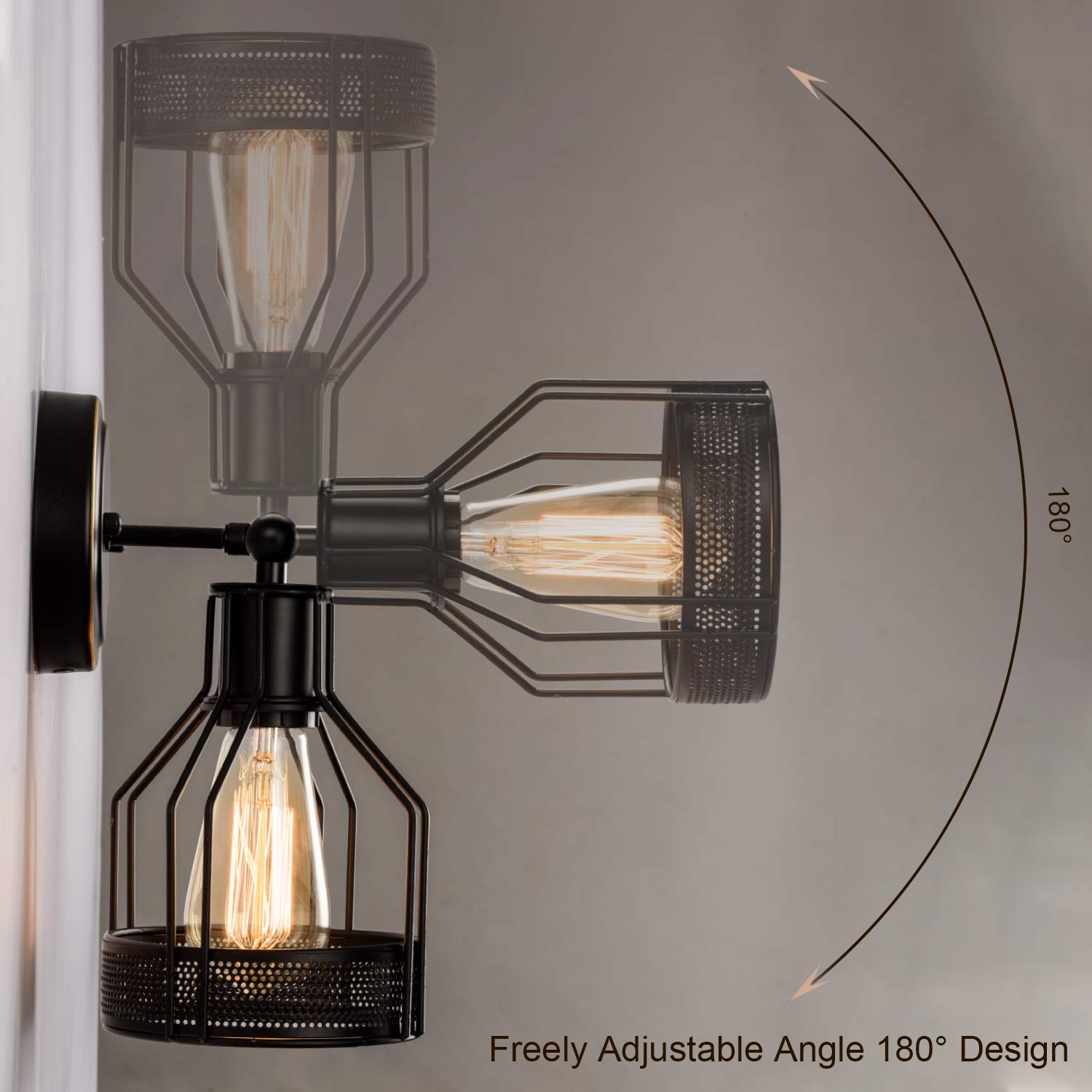 GLADFRESIT Industrial Wall Sconce | Black Metal Cage Bathroom Light