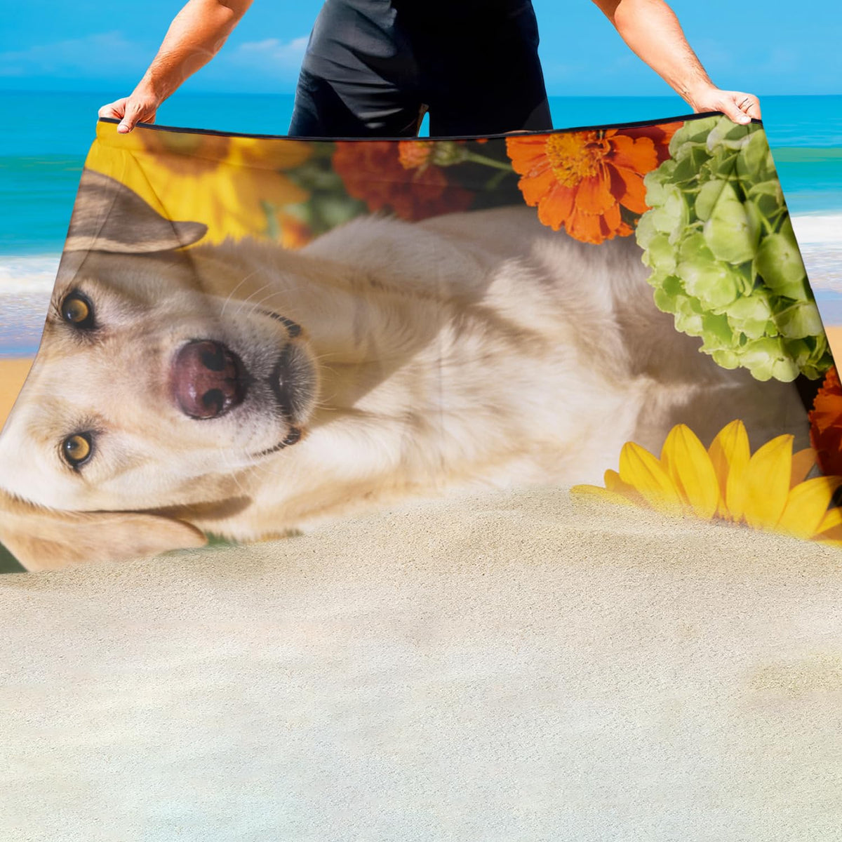 Violetpos Labrador in Sunflowers Beach Towel, Extra Large 180x90 cm 250GSM Microfibre, Sand Free Quick Dry - image 4