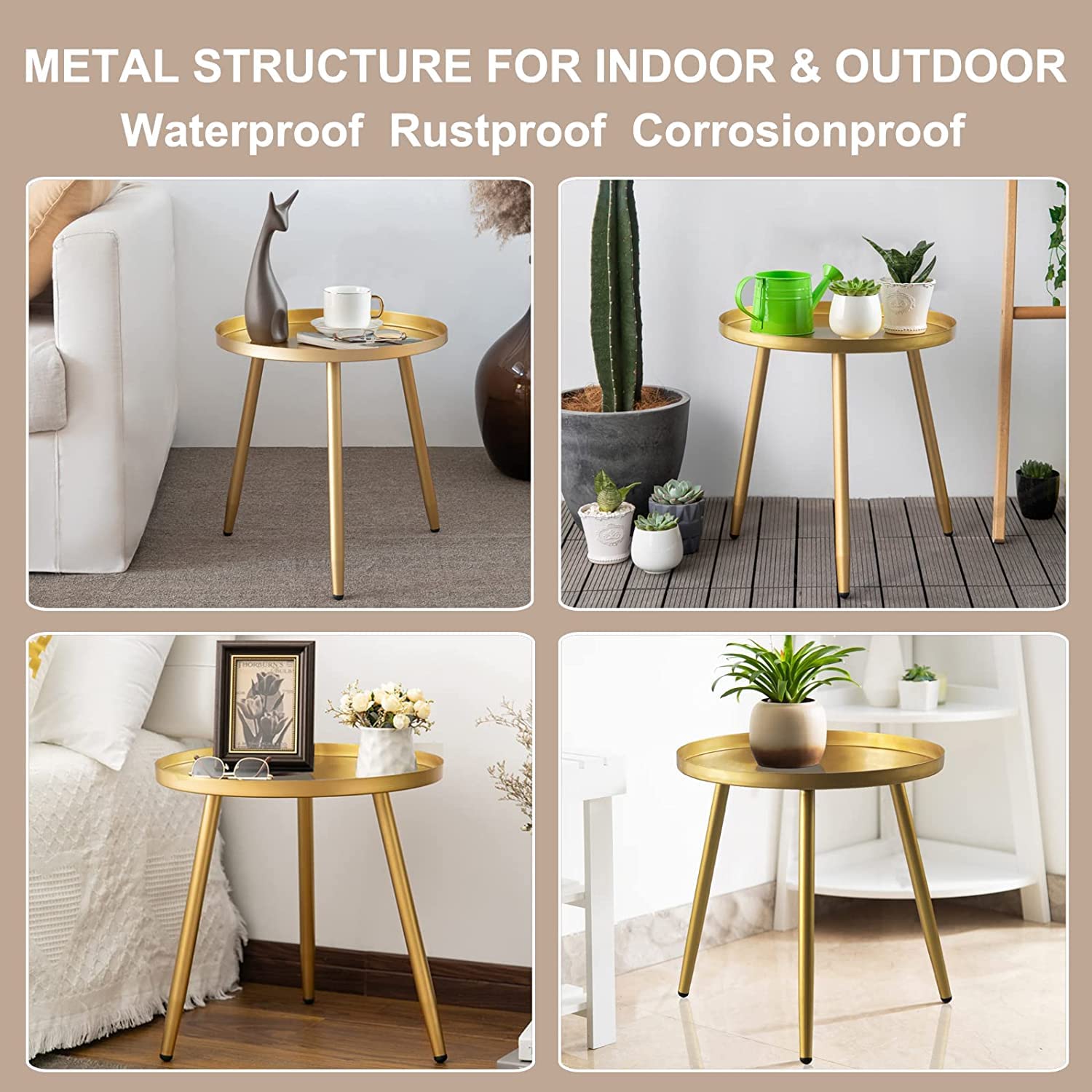 AOJEZOR Round Metal Side Table | Gold Small End Table for Living Room
