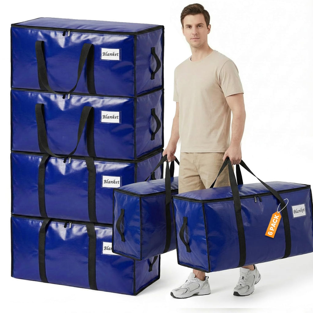 RICHER HOUSE 90L Heavy Duty Moving Boxes, Clothes Storage Bags, 6 Pack,Blue - image 1