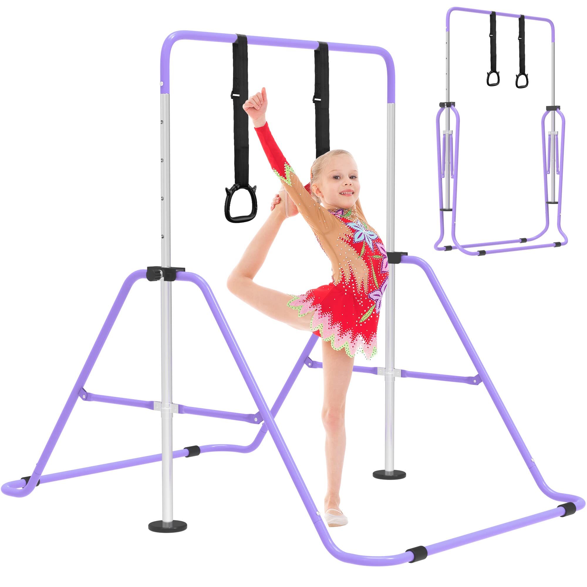 EVERYMILE Gymnastics Kip Bar – Adjustable Folding Training Bar with Rings