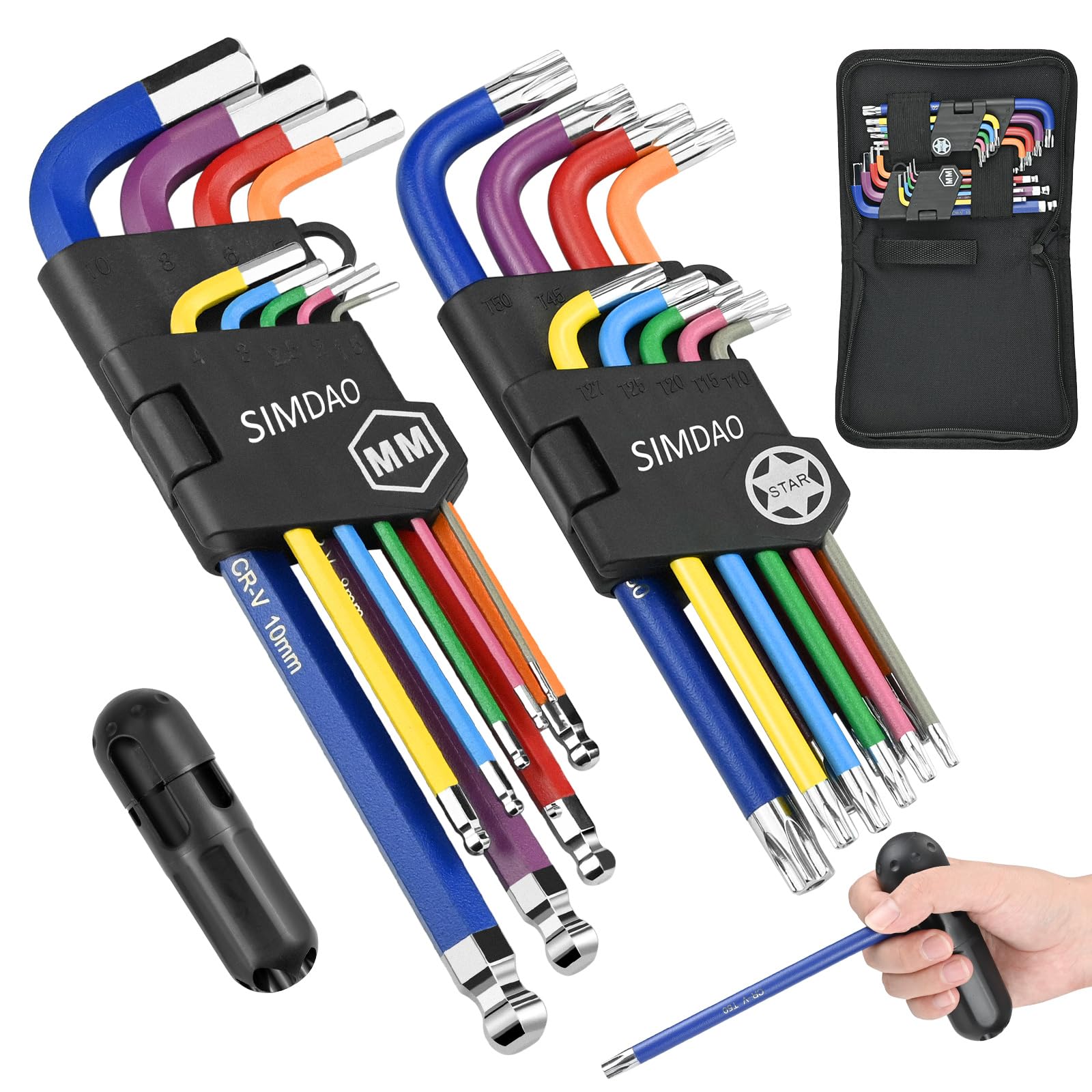 SIMDAO 18Pcs Metric Hex Key Set | Color Coded Ball End Allen Wrenches