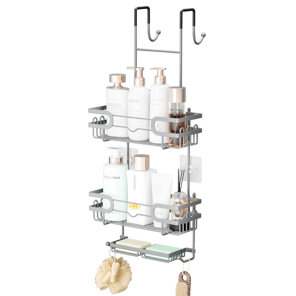 SWTYMIKI Shower Caddy Hanging - 3 Tier Over Door Shower Shelf With 16 Hooks and 2 Soap Dish, Rustproof Hanging Shower Organiser - image 1