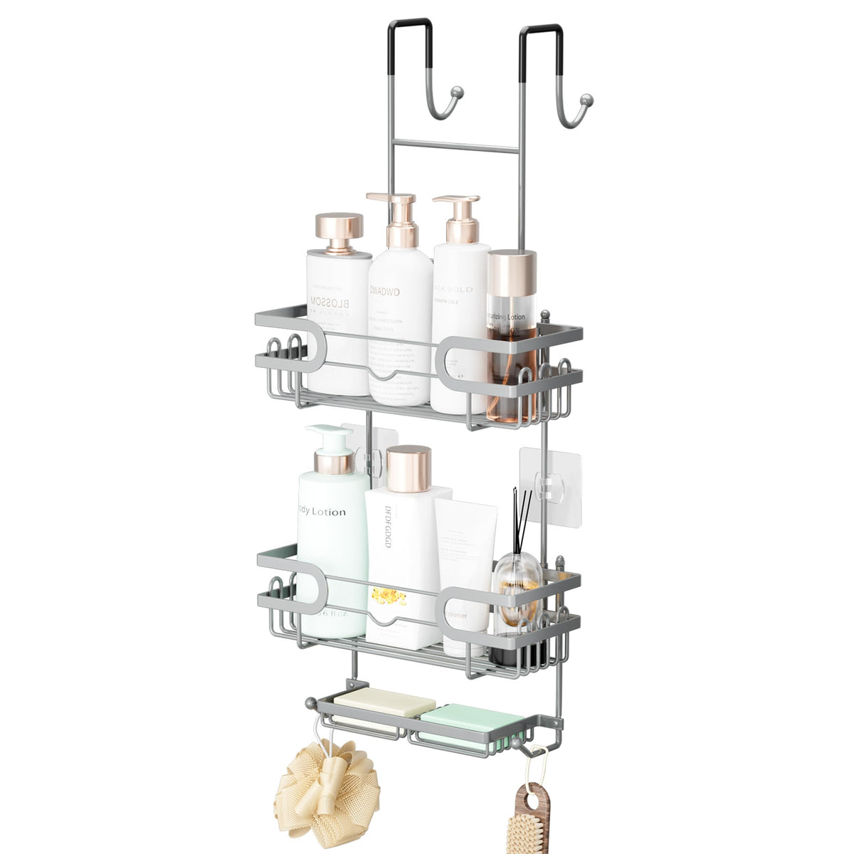 SWTYMIKI Shower Caddy Hanging - 3 Tier Over Door Shower Shelf With 16 Hooks and 2 Soap Dish, Rustproof Hanging Shower Organiser - image 1