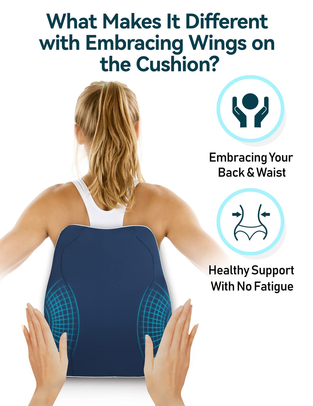 Travel Ease Memory Foam Lumbar Support Cushion for Office Chairs - Dark Blue