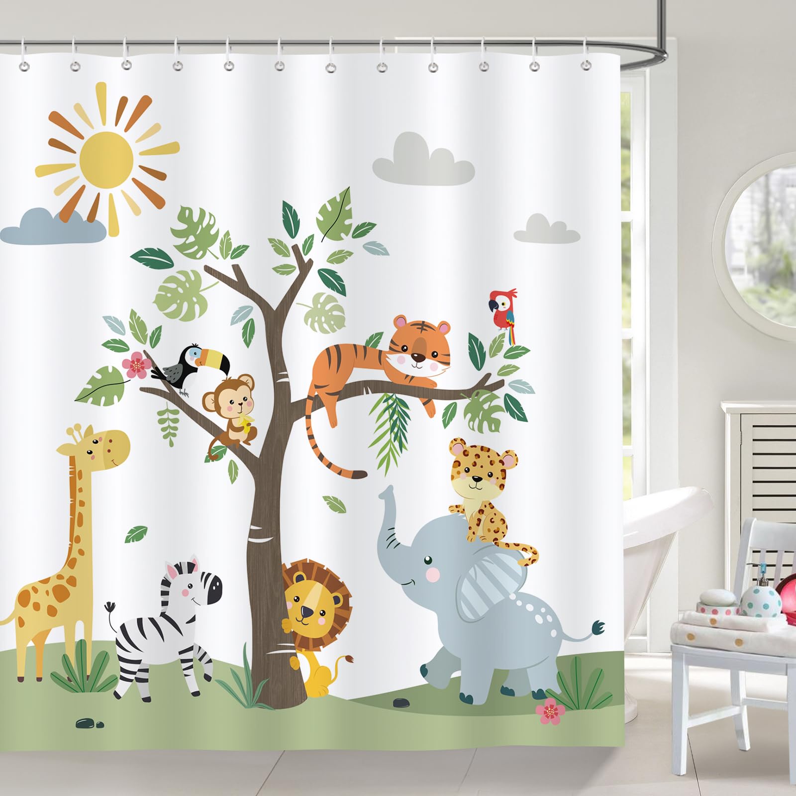 Bonhause Kids Safari Animals Shower Curtain | Waterproof Polyester, 180x180cm
