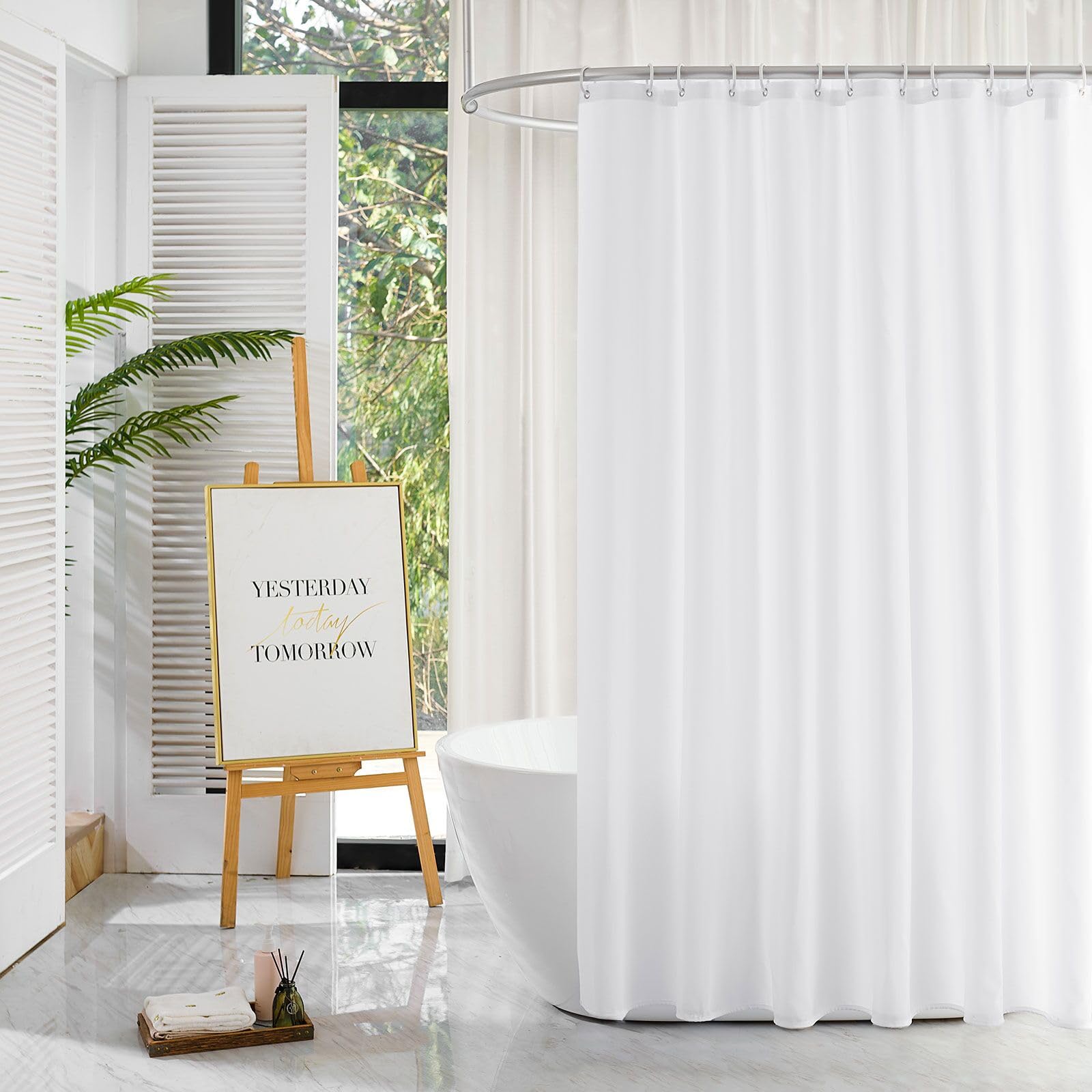 Jolof Store White Weighted Polyester Shower Curtain | Waterproof