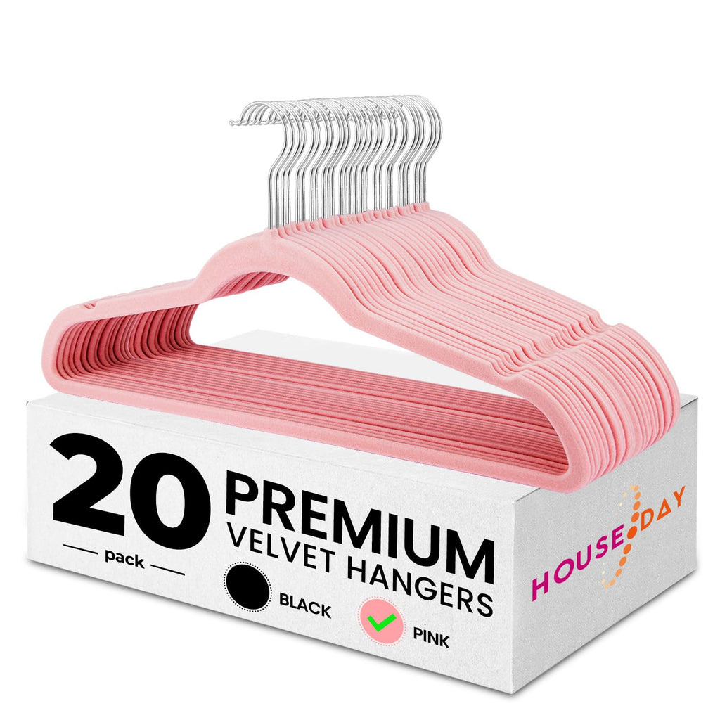HOUSE DAY Velvet Hangers 20 Pack, Non-Slip Coat hangers, Pink - image 1
