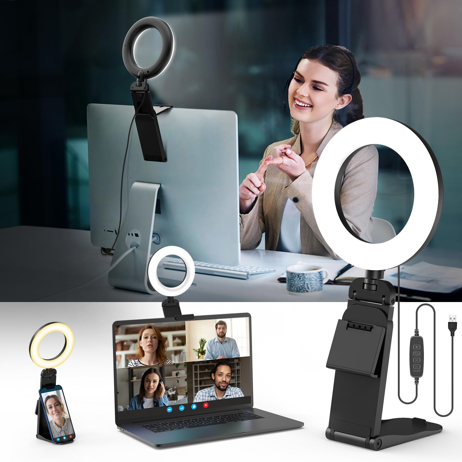 5" LED Desk Ring Light with Stand for Video Conferencing