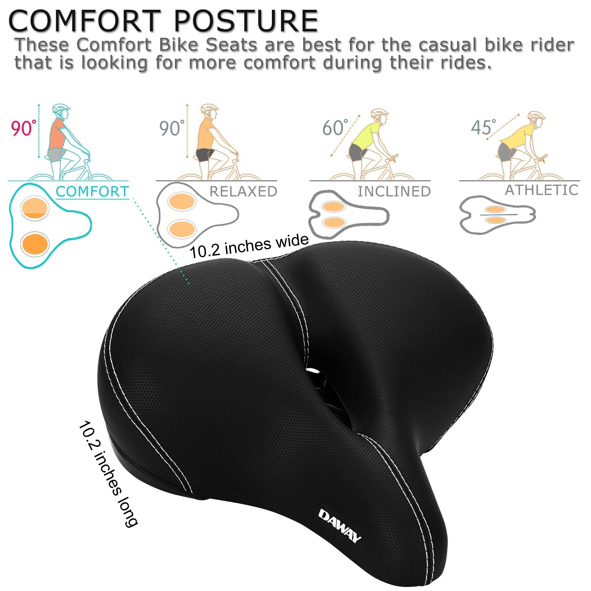 DAWAY C30 Wide Bike Seat - Memory Foam Oversized Bicycle Saddle for Peloton