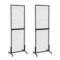 HIDODO Freestanding Grid Wall Panel Standing Wire Grid Display Rack with T-Base Wheels, Gridwall Panel Tower for Shows, Black 2 Pack