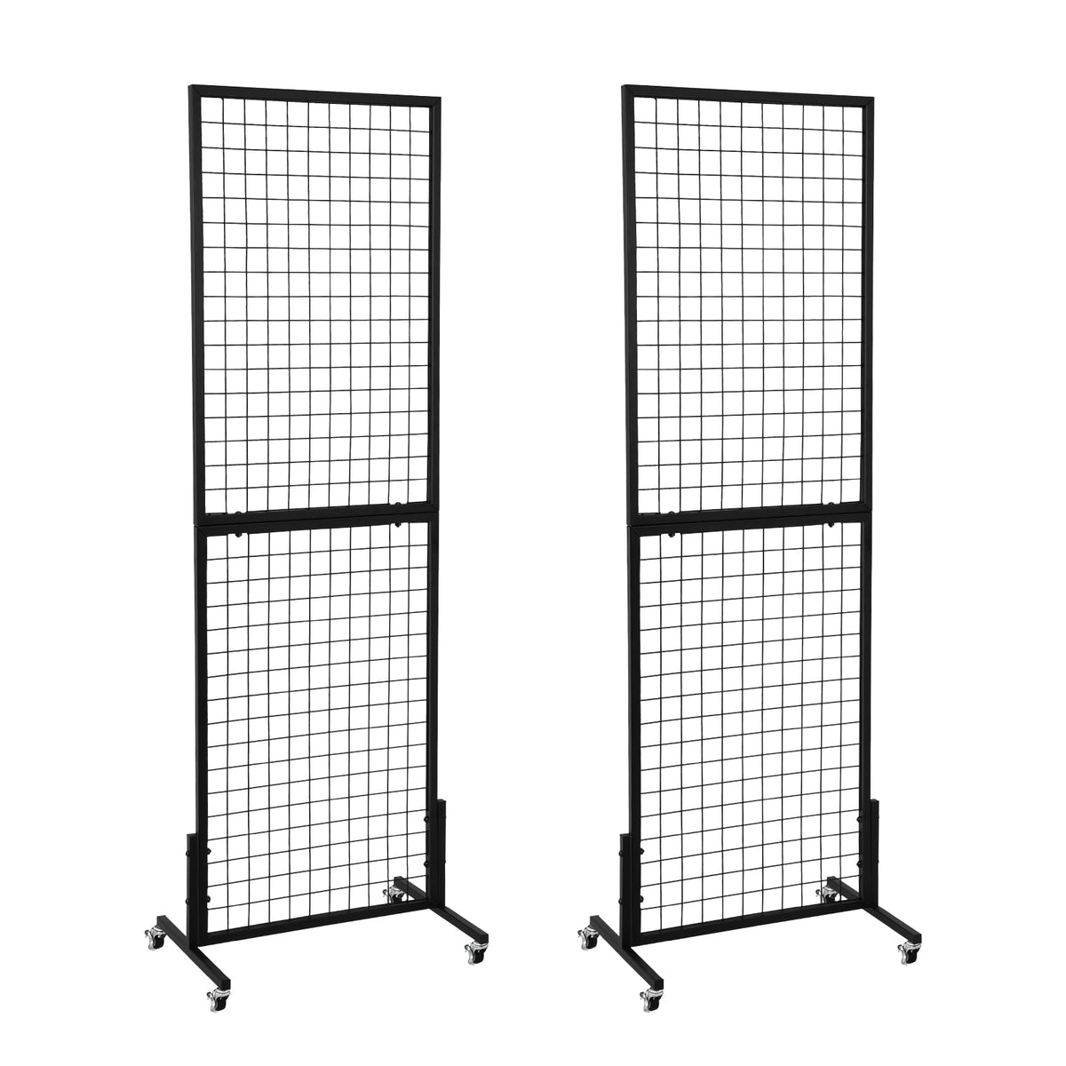 HIDODO Freestanding Grid Wall Panel Standing Wire Grid Display Rack with T-Base Wheels, Gridwall Panel Tower for Shows, Black 2 Pack