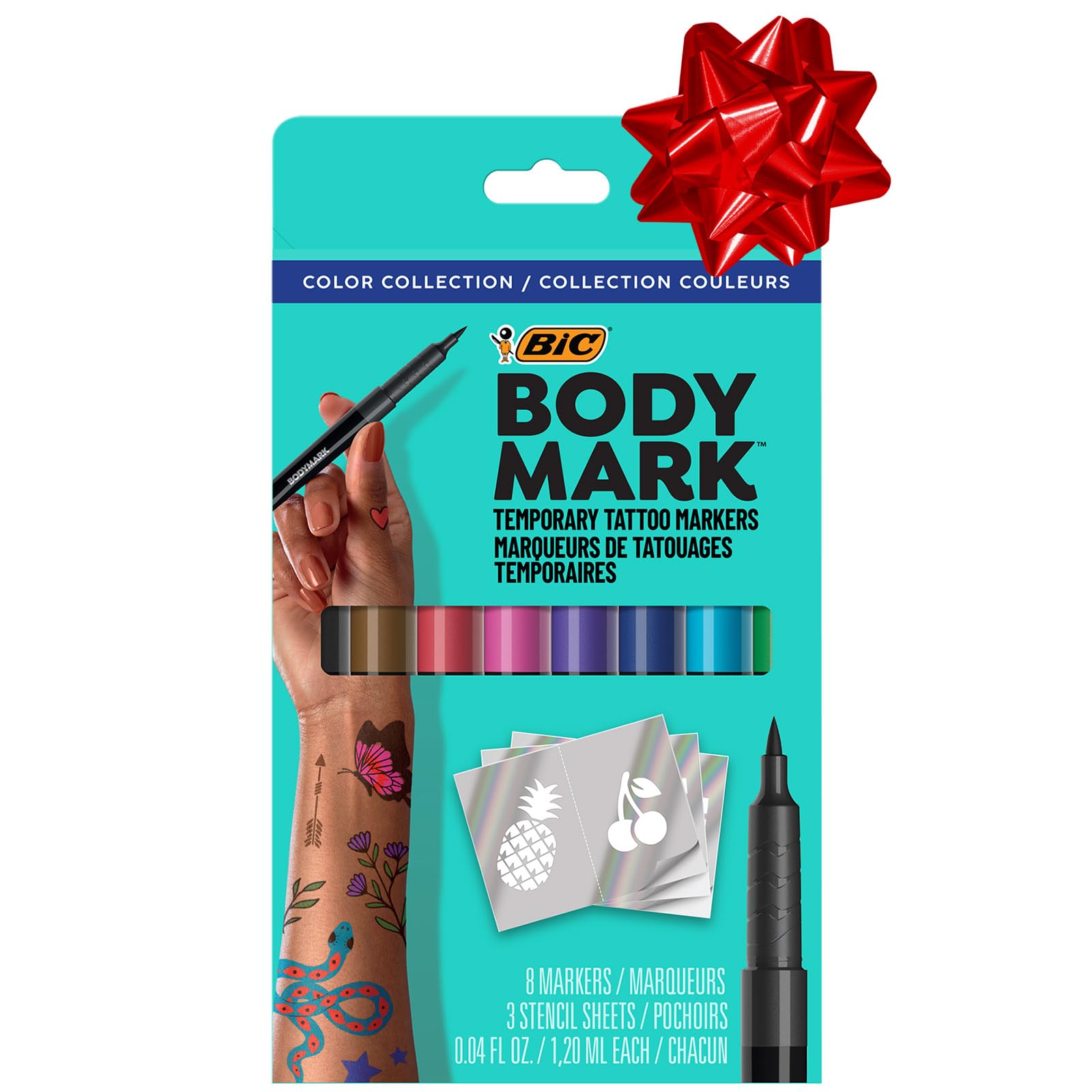 BIC BodyMark Temporary Tattoo Markers | Skin-Safe Brush Tip, 8-Count