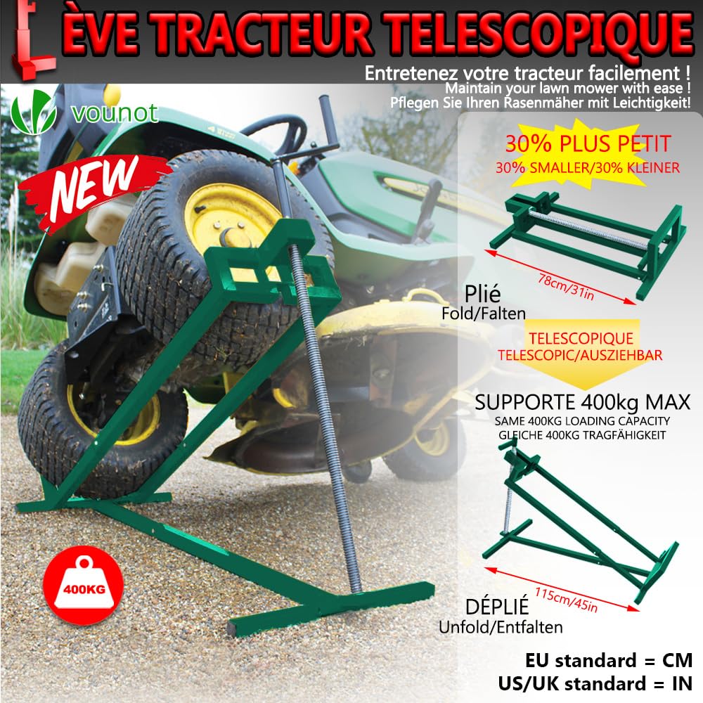 VOUNOT Ride on Mower Jack Lift – 400kg Telescopic Maintenance Jack