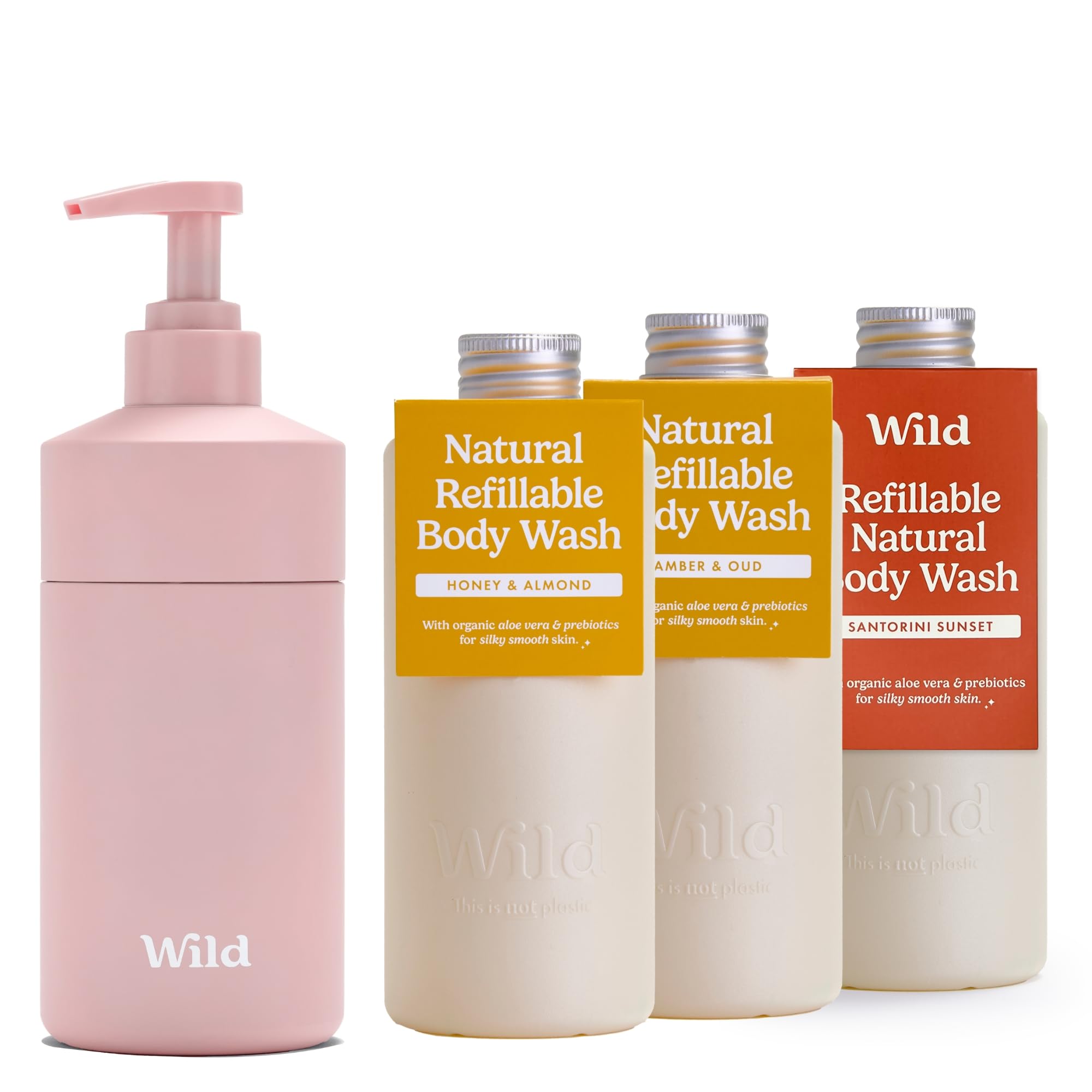 Wild Refillable Body Wash Starter Kit – Rose Pink Case & 3 Refills