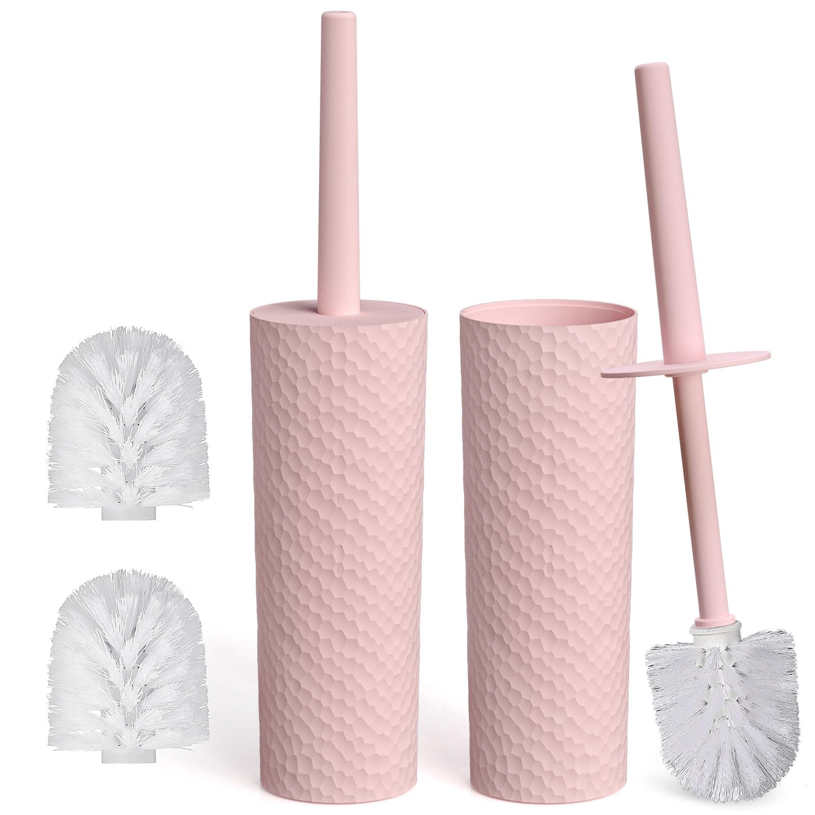 Topsky 2-Pack Closed Toilet Brush and Holder with Replacement Heads | Pink