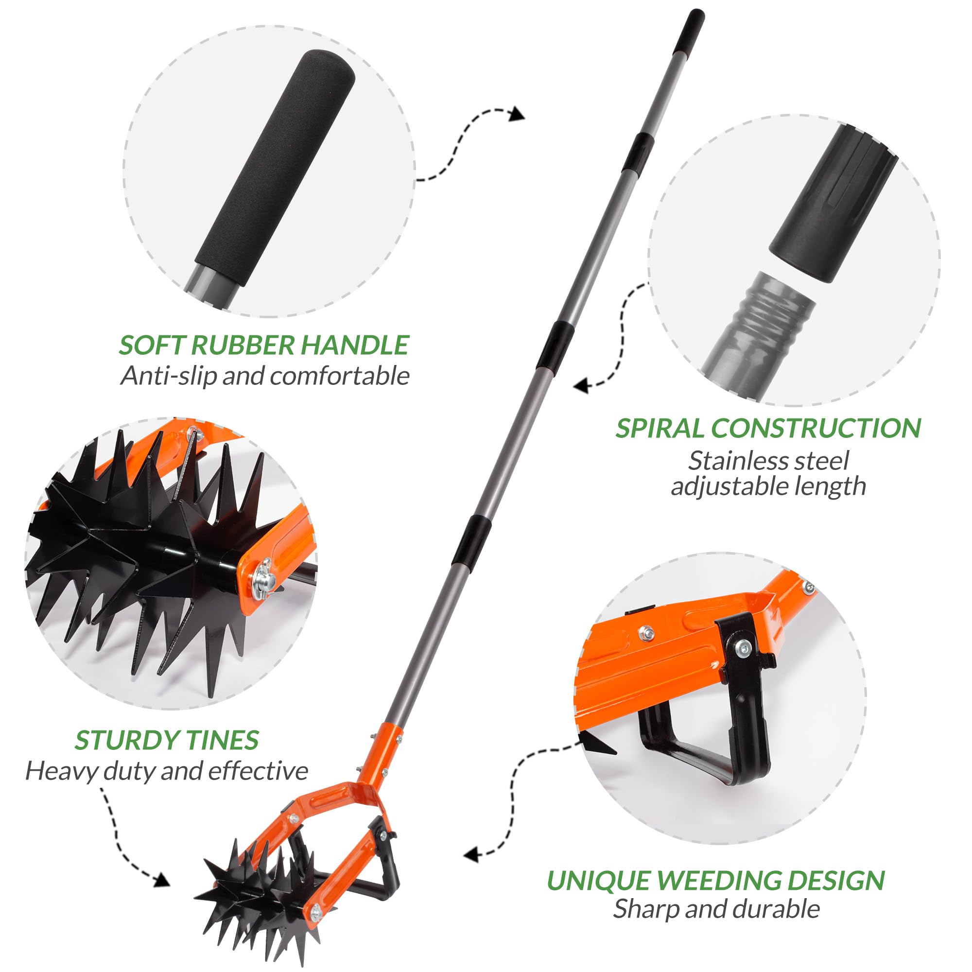 Walensee 2-in-1 Rotary Garden Cultivator – Stainless Steel Hand Tiller
