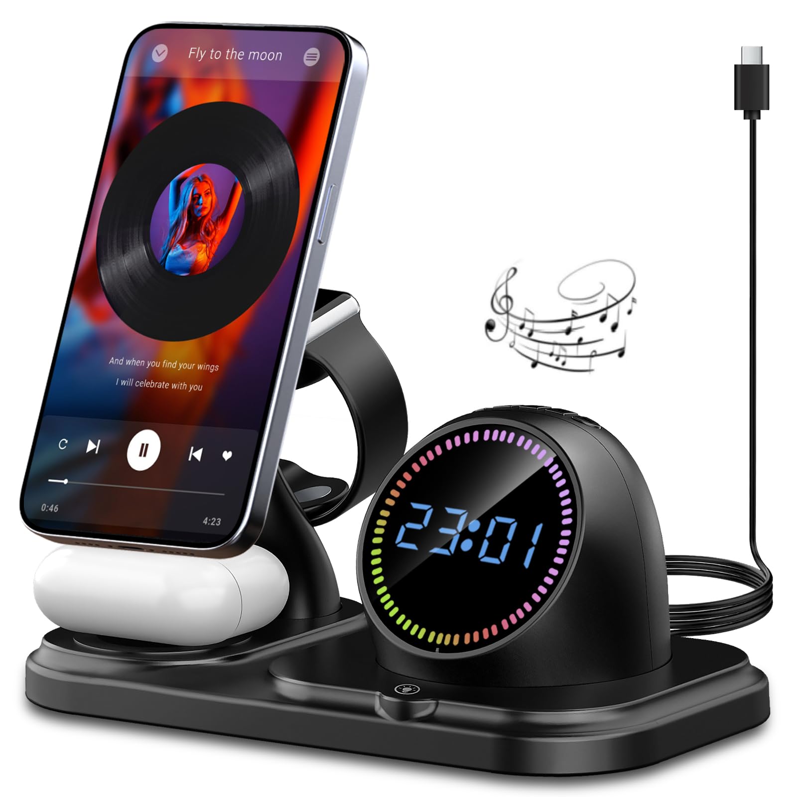 Jolof Store 6-in-1 Wireless Charging Station with RGB LED & Clock