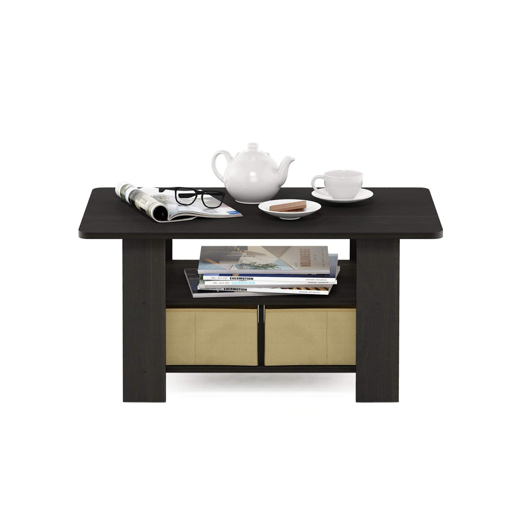 Furinno Andrey Coffee Table with Storage Bin Drawer - Espresso/Brown