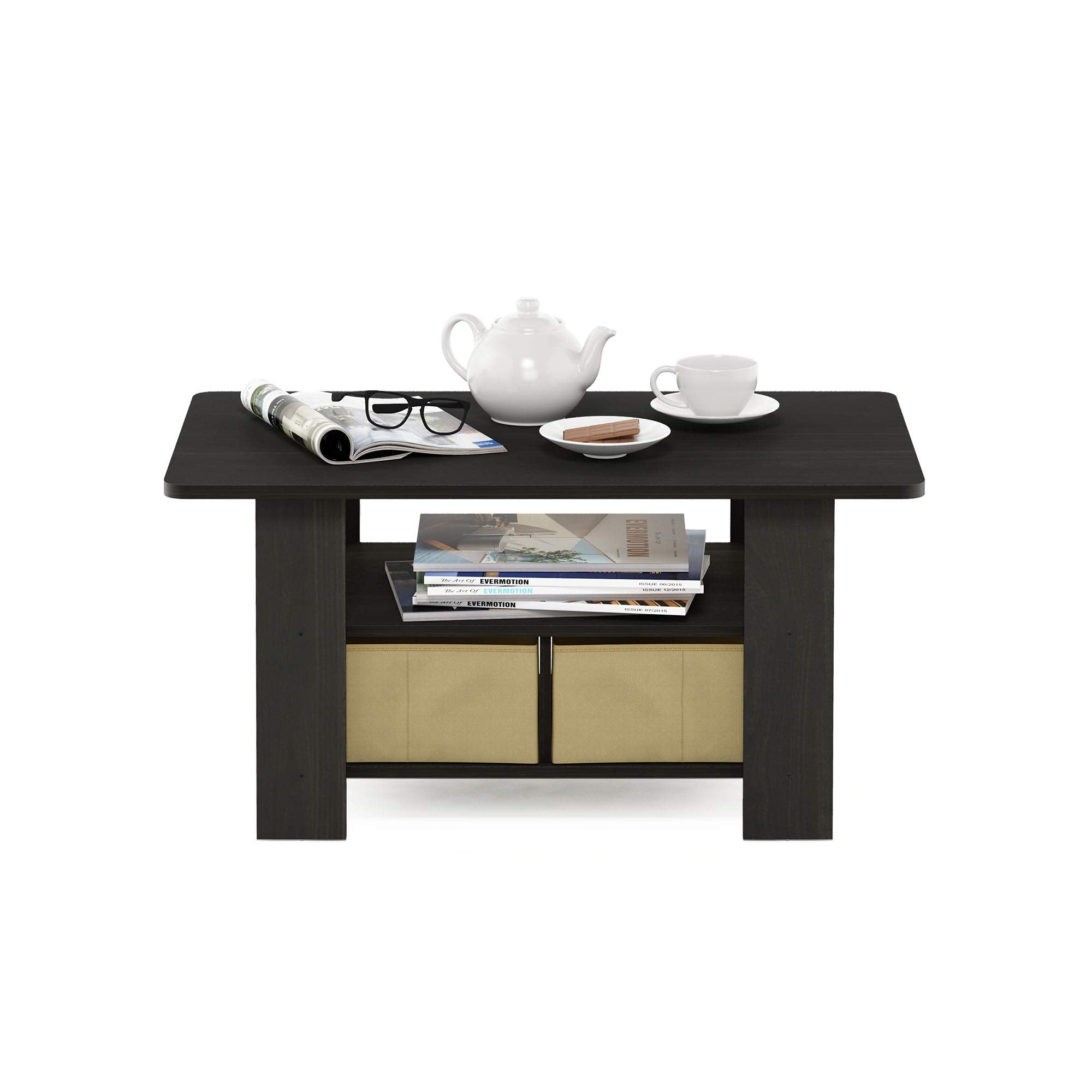 Furinno Andrey Coffee Table with Storage Bin Drawer - Espresso/Brown
