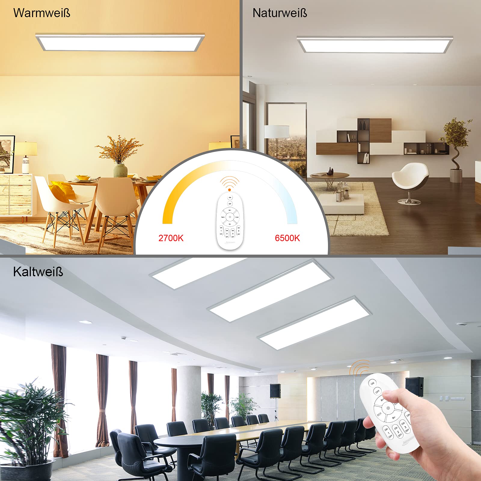 Aimosen LED Ceiling Light Panel – 100x25cm Dimmable Rectangular Lamp