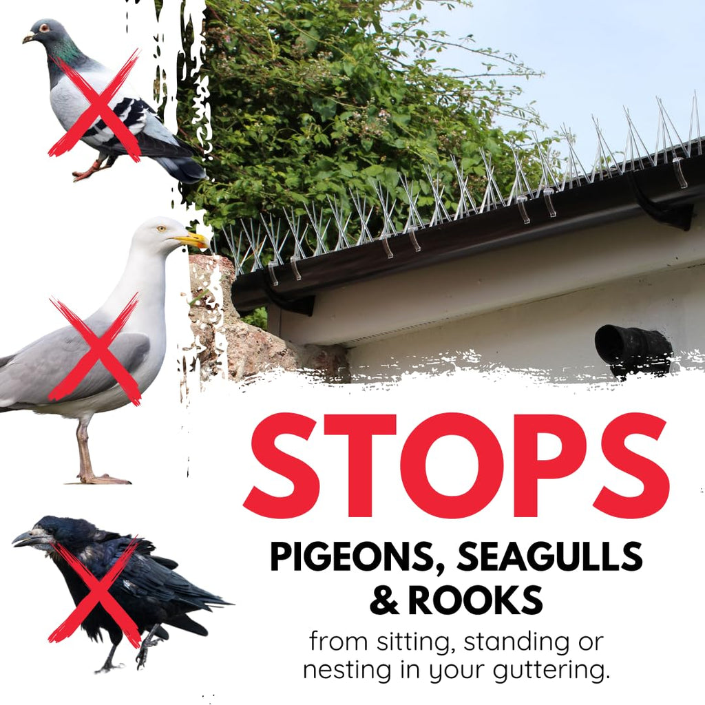 Defender Gutter Bird Spikes - 9m Pack for Pigeons & Seagulls - Jolof Store