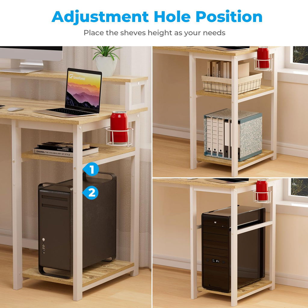 GreenForest 100cm Computer Desk with Monitor Stand & Storage Shelves