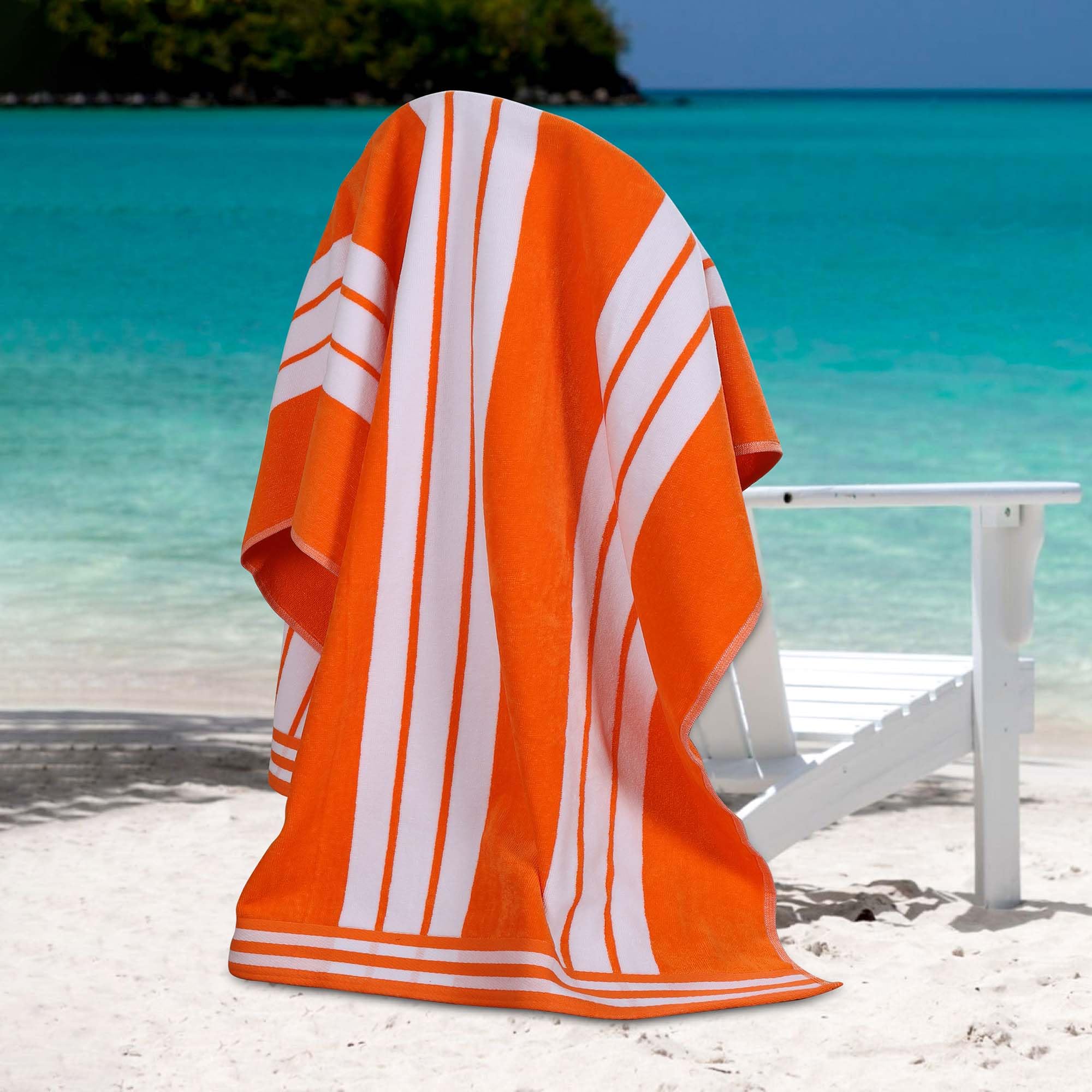 Jolof Store Combed Cotton Oversized Beach Towel – Orange Cabana Stripe