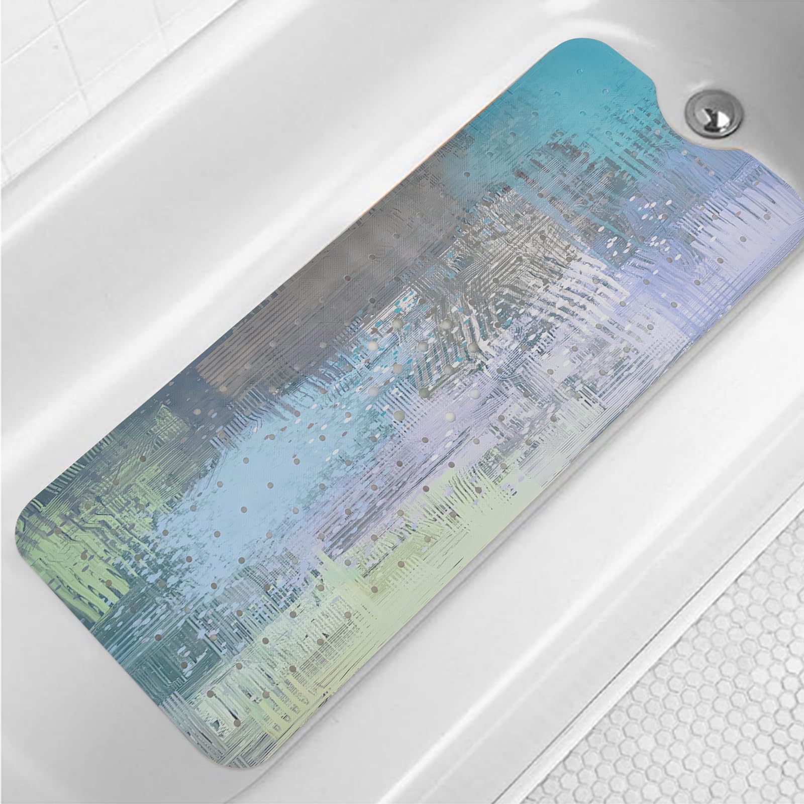 Jolof Store Turquoise Bathtub Mat – 40x16 Extra Long Non-Slip Bath Mat