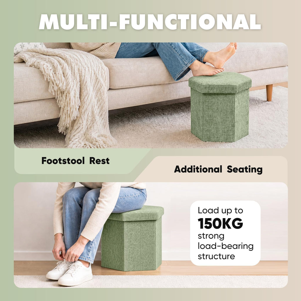 Bonlife Folding Storage Ottoman Hexagonal, Footrest with Toy Ches Box, 43cm - image 4