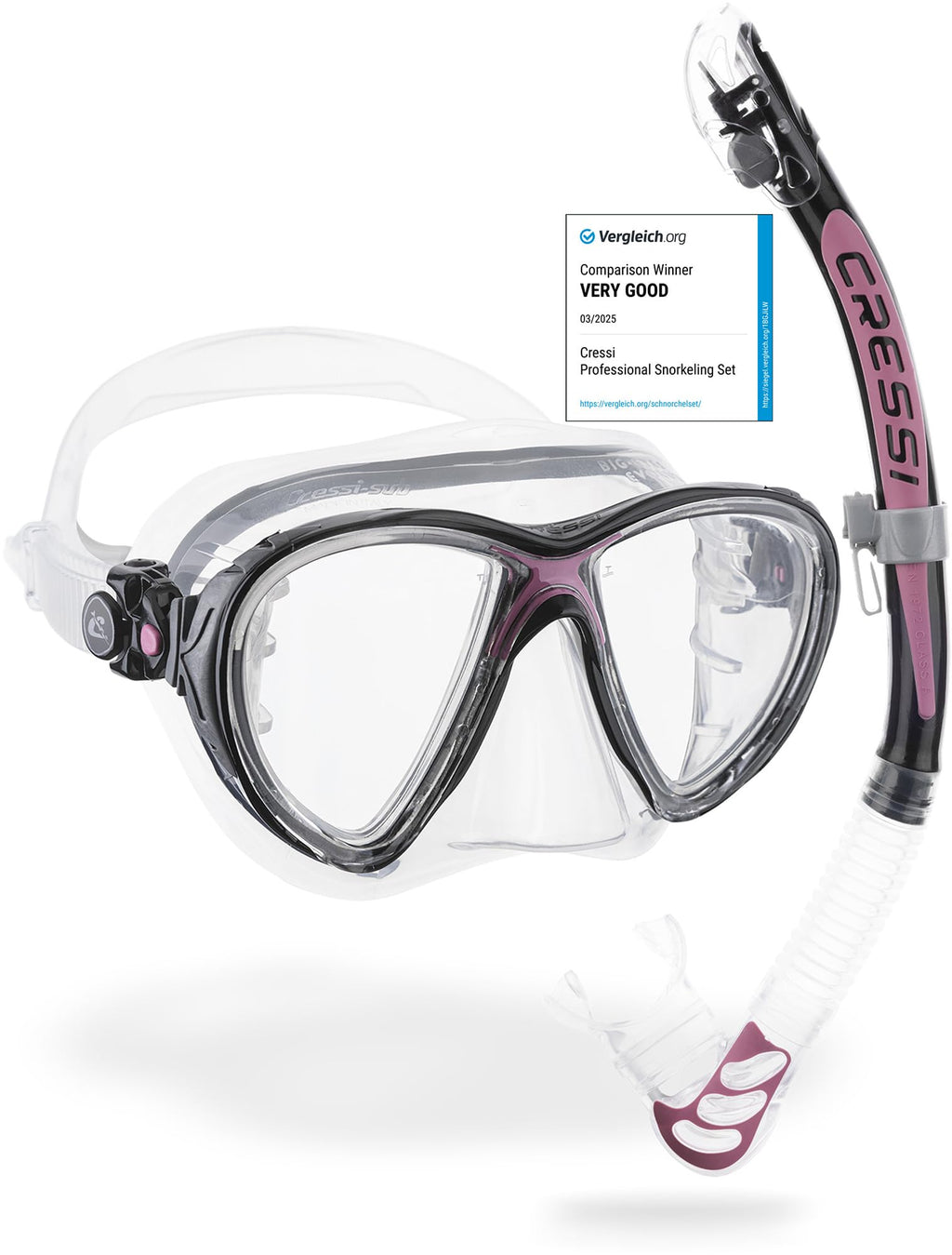 Cressi Big Eyes Evolution Mask & Alpha Ultra Dry Snorkel Set - Pink