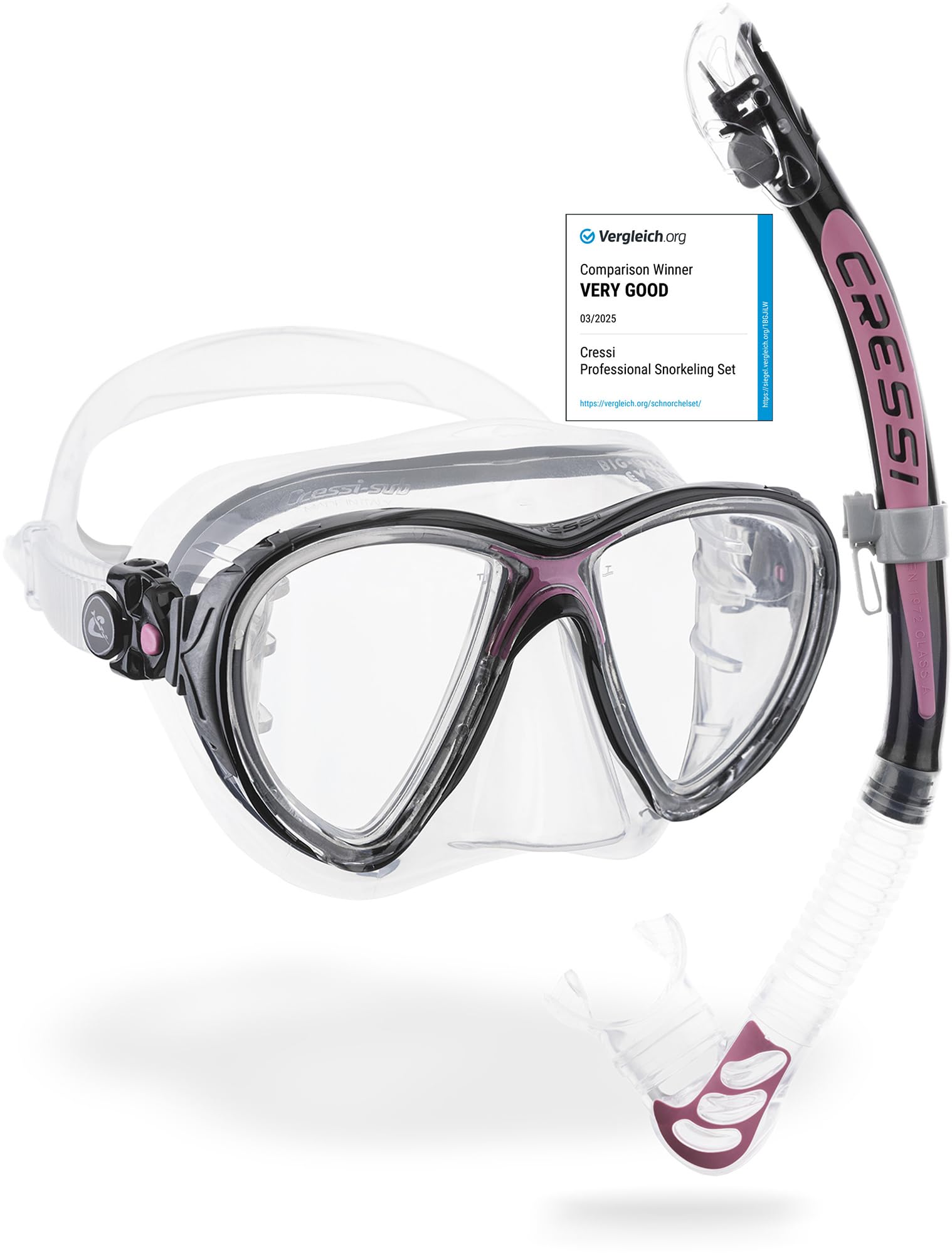 Cressi Big Eyes Evolution Mask & Alpha Ultra Dry Snorkel Set - Pink