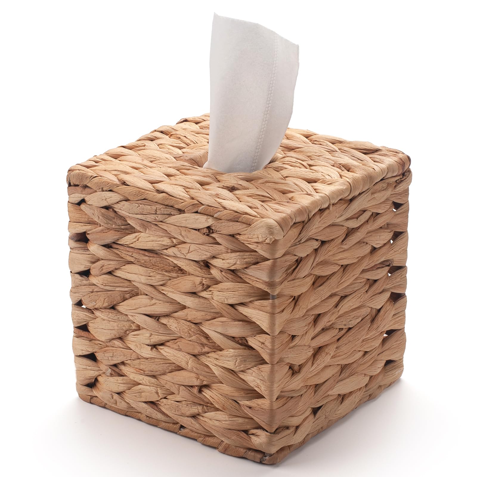 YANGQIHOME Square Rattan Tissue Box Cover | Woven Water Hyacinth Holder