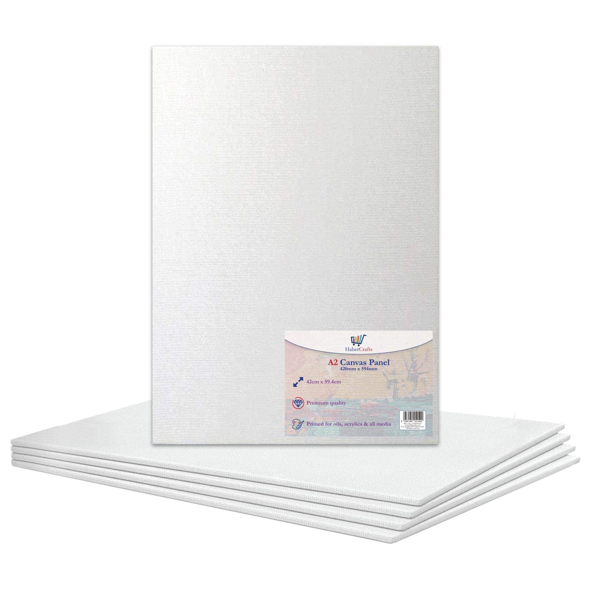 HaberCrafts A2 Canvas Panels | 100% Cotton Primed Art Boards - 5 Pack