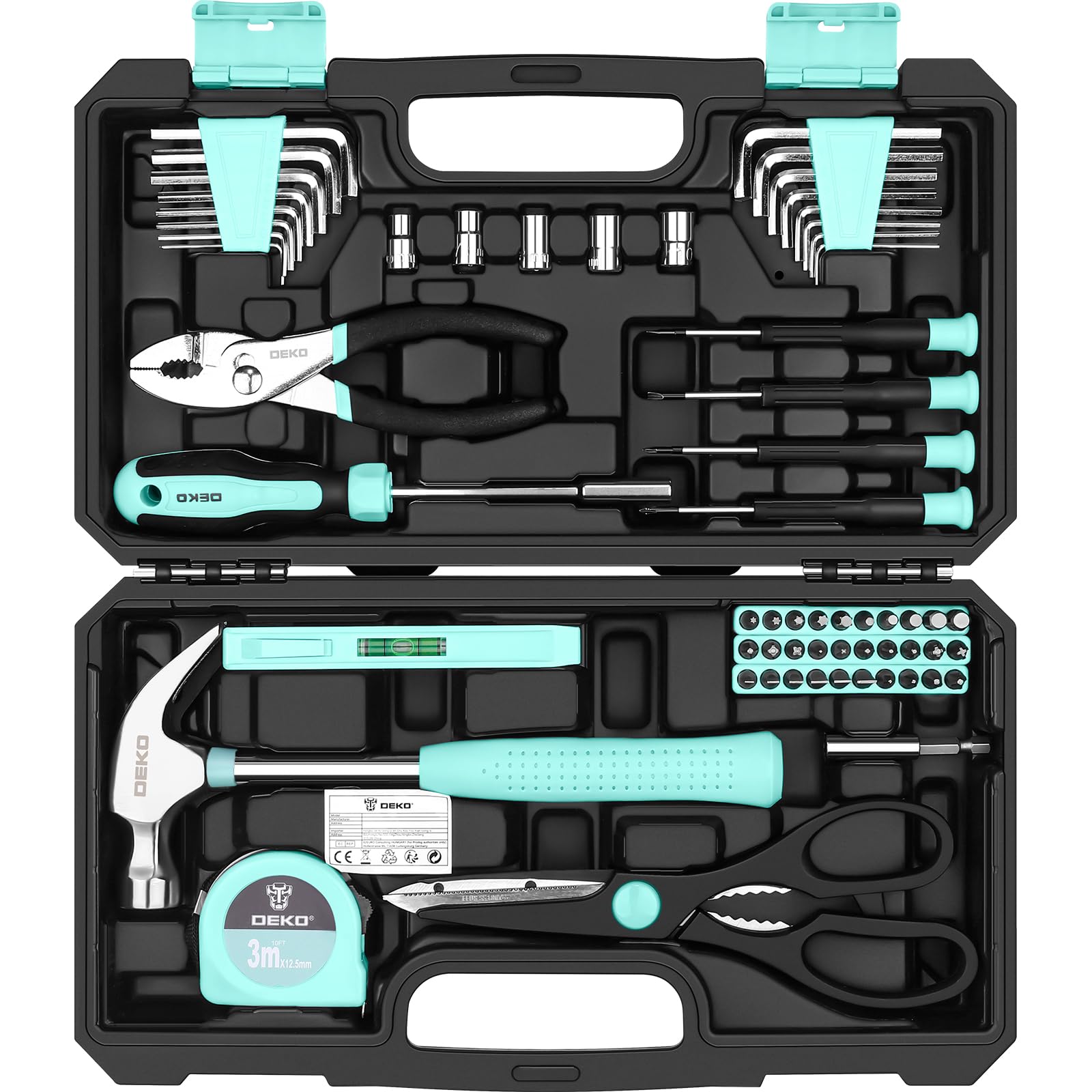 DEKO 62-Piece Hand Tool Kit | Home Repair DIY Toolbox Set for Men