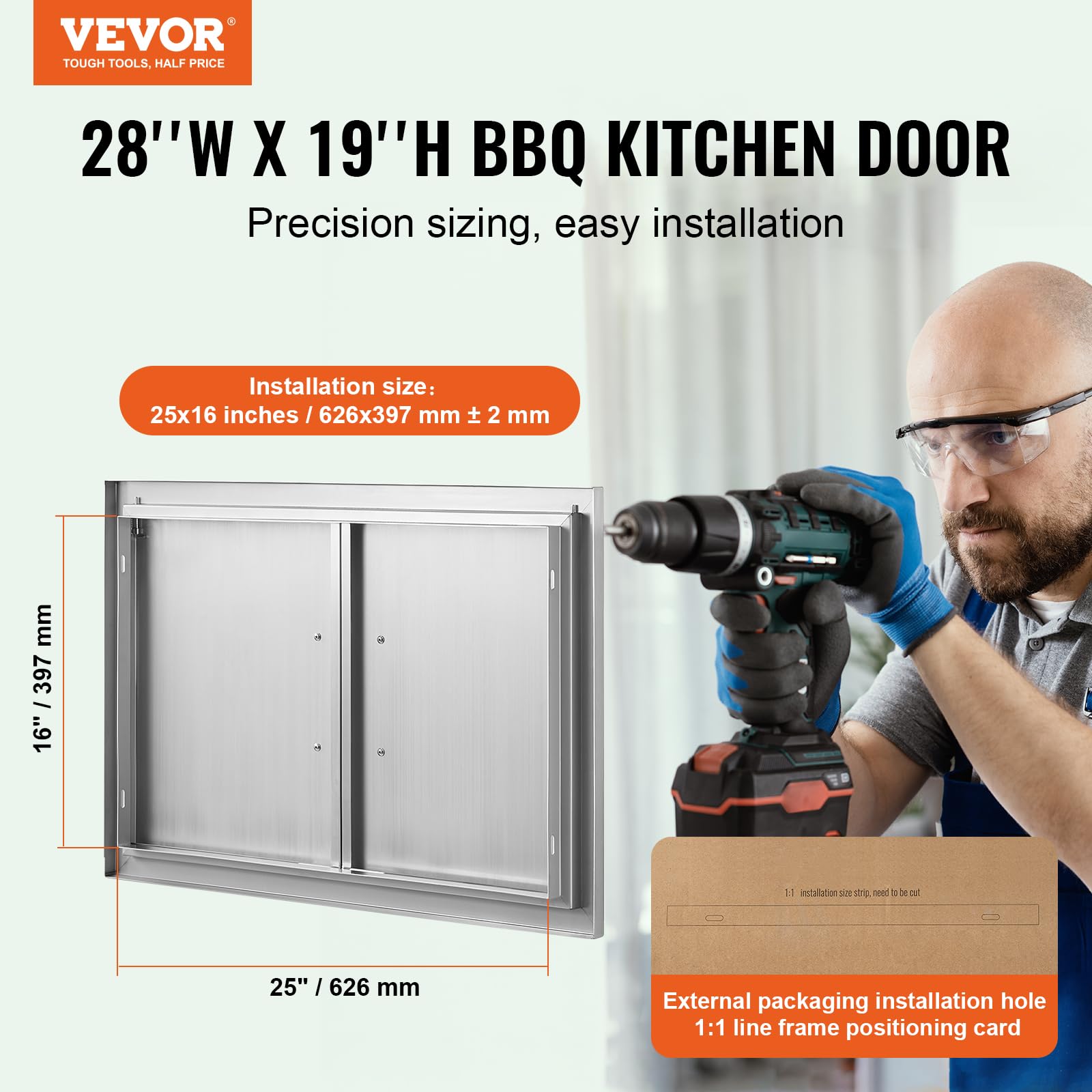 VEVOR Stainless Steel BBQ Access Door - 28x19 Inch Flush Mount Double Door