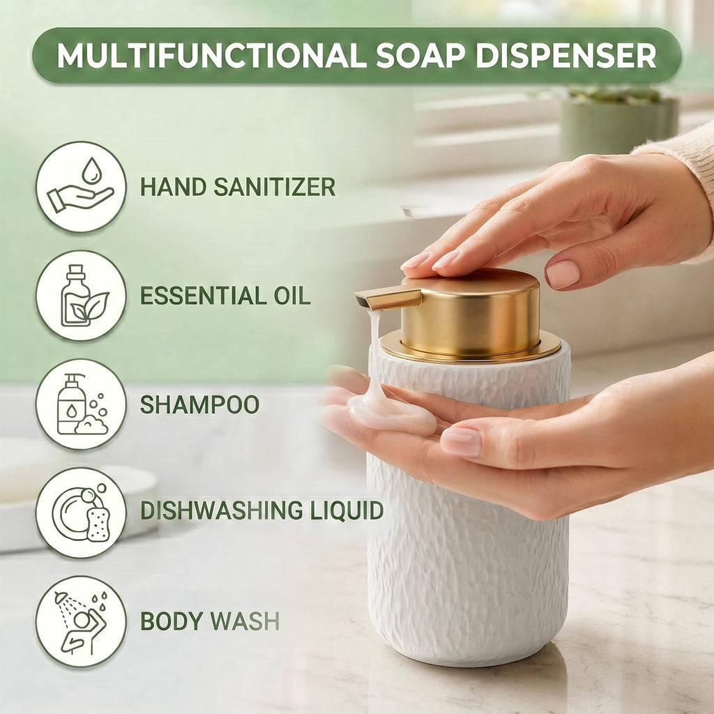 Foaming Soap Dispenser Ceramic - 400ml Foam Hand Soap Dispenser Liquid Dispenser Refillable Hand Lotion Pump Bottles Anti-slip Shampoo Conditioner