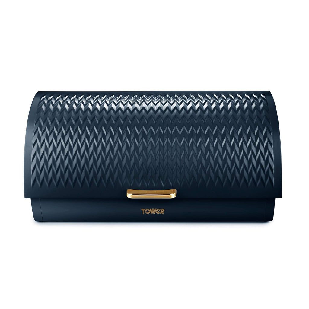 Tower Empire Roll Top Bread Bin – Art Deco Stainless Steel, Midnight Blue