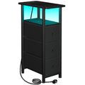 LOAKEKEL Slim Bedside Table with Charging Station, LED Light & 3 Drawers